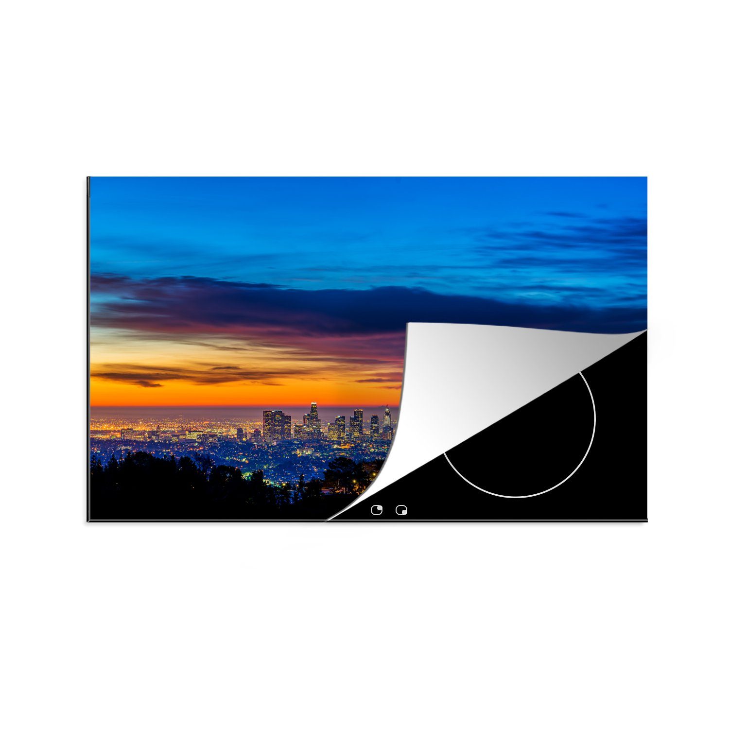 MuchoWow Herdblende-/Abdeckplatte Farbenfroher Horizont am Griffith Observatorium vor Sonnenaufgang, Vinyl, (1 tlg), 81x52 cm, Induktionskochfeld Schutz für die küche, Ceranfeldabdeckung