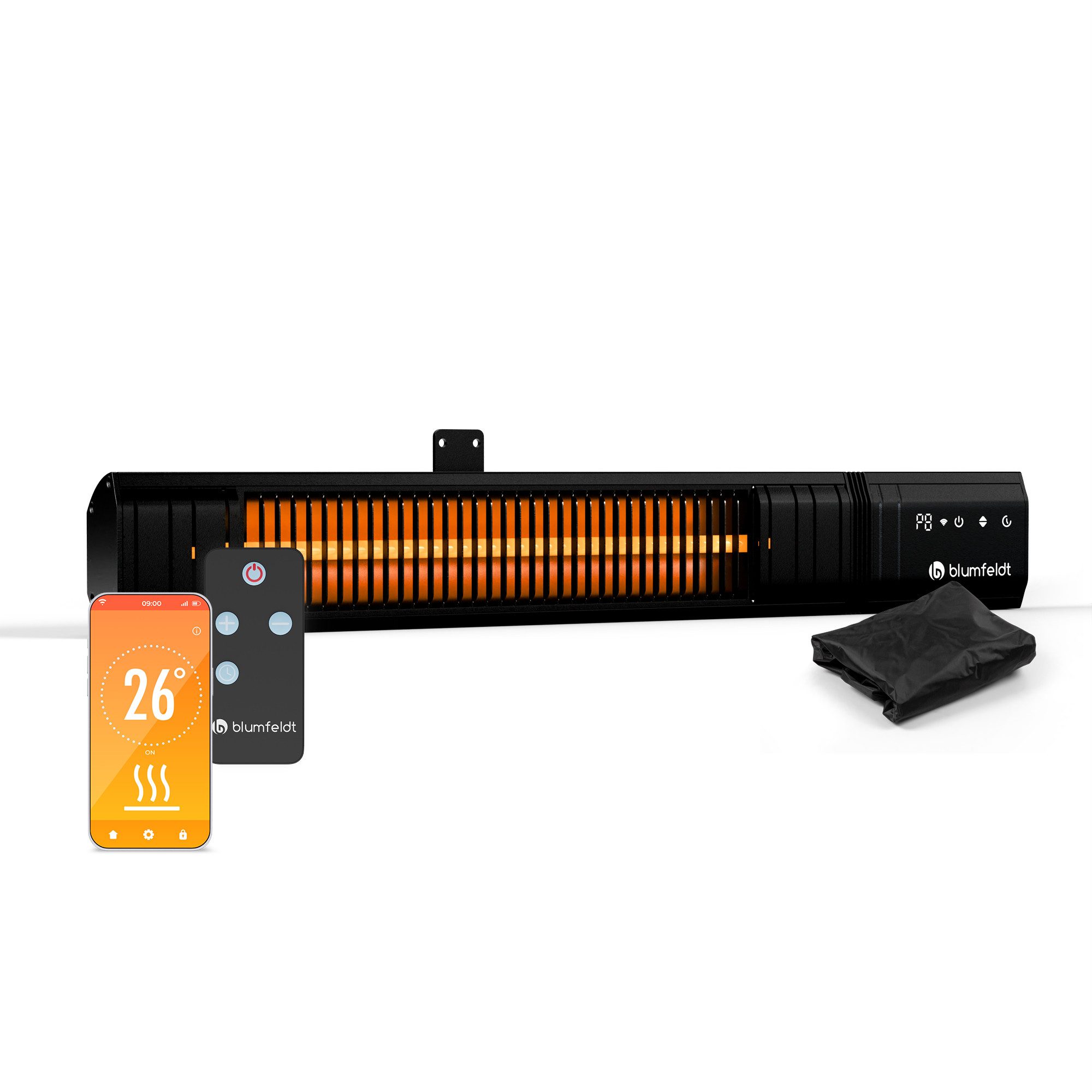 blumfeldt Terrassenstrahler Gold Bar Slim 2000, Heizung Elektrische Heizstrahler Outdoor Terrasse Touch App