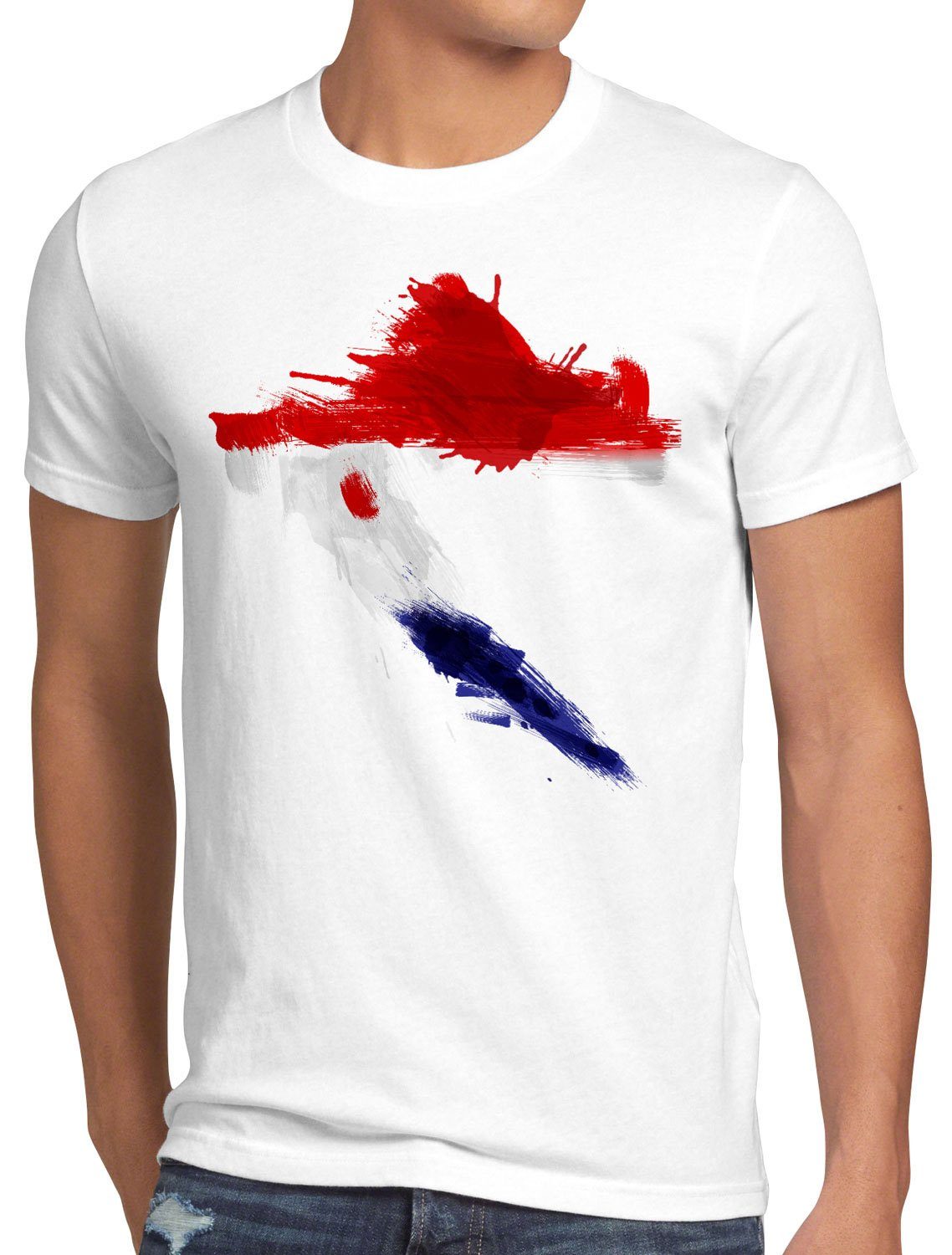 Sport WM Croatia Fußball Herren style3 Fahne Print-Shirt Kroatien T-Shirt Flagge EM weiß