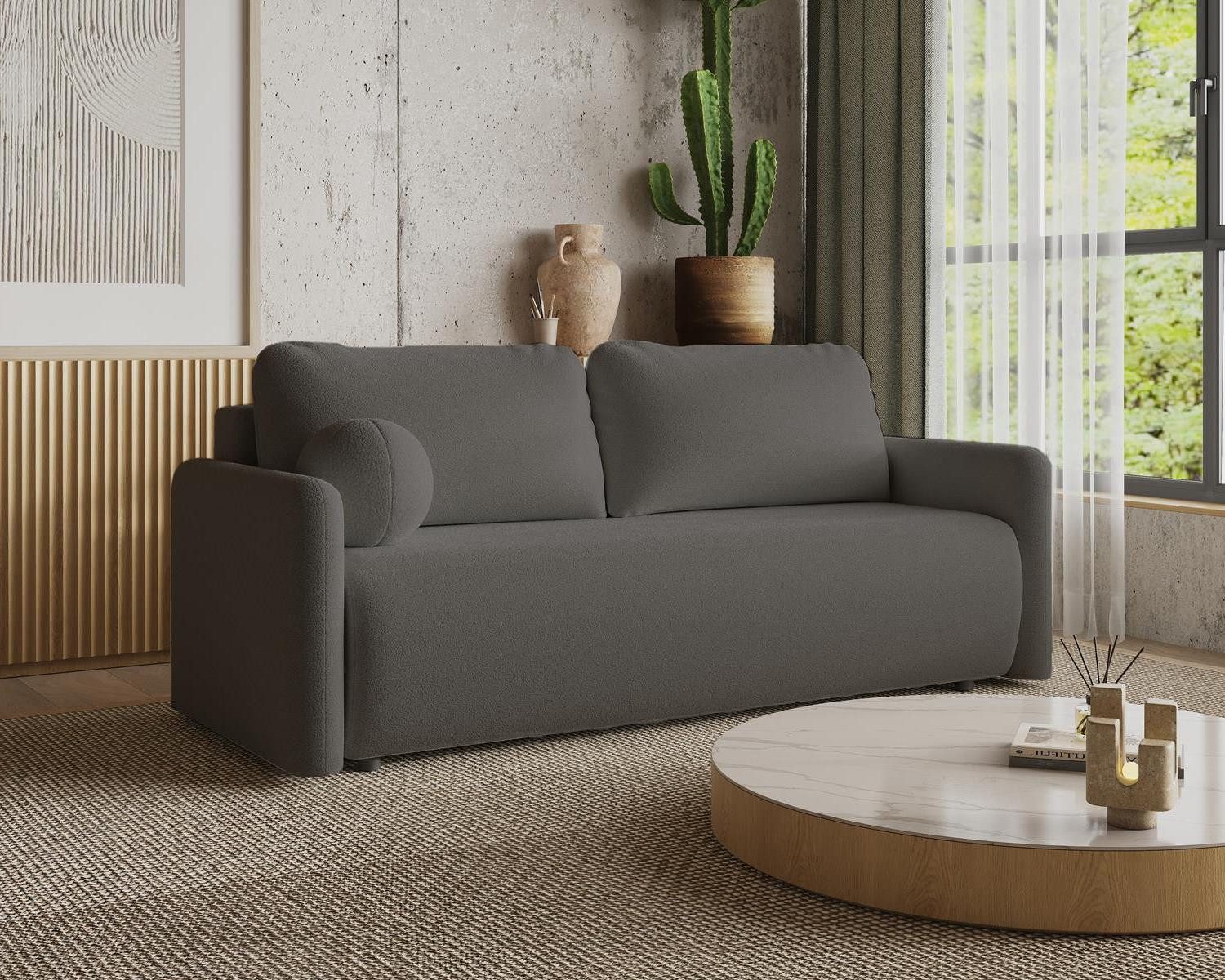 Compleo Schlafsofa boucle mit Bettkasten, Sofa modern 219 cm, Elegant design
