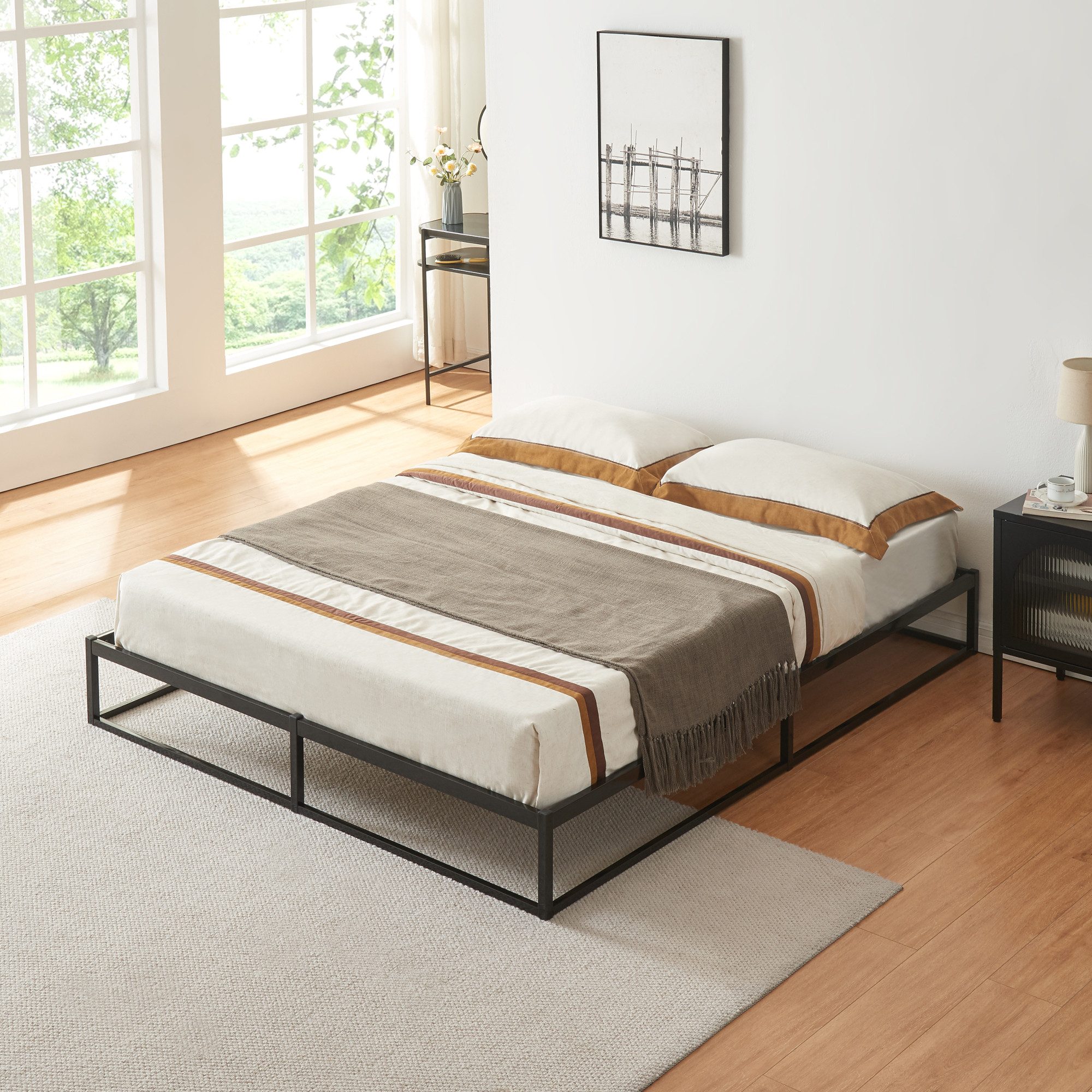 en.casa Metallbett, »Trerunta« Bettgestell 140 x 200 cm Stahl Schwarz