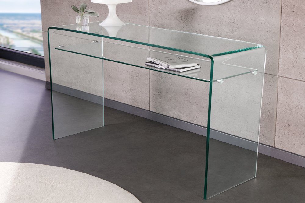 riess-ambiente Konsolentisch FANTOME 100cm transparent (Einzelartikel, 1-St), Wohnzimmer · Glas · eckig · mit Ablage · Modern Design