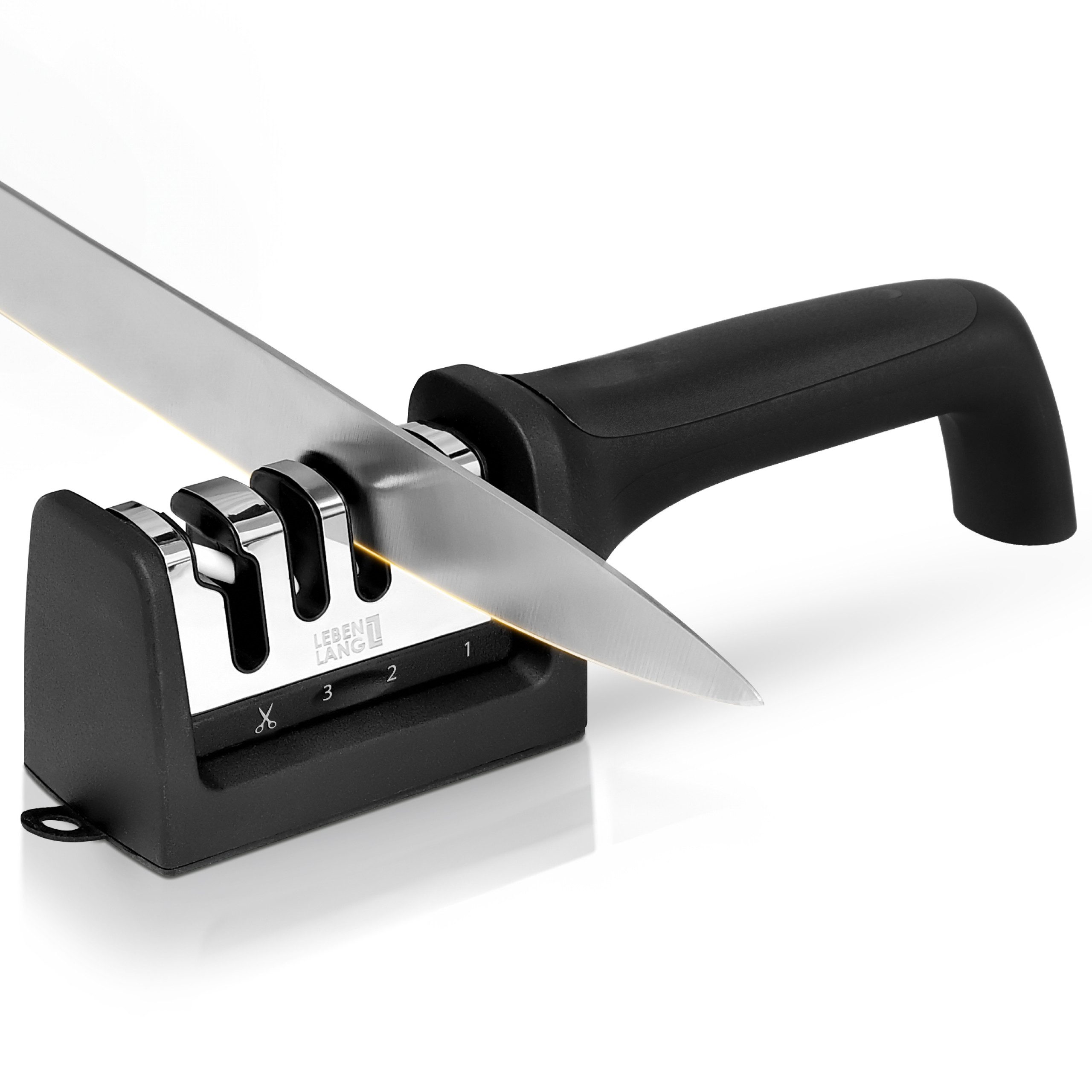 Lebenlang Точилки для ножей 4 Stufen Точилки для ножей - Grob & Fein - Profi-Schleifgerät - Kompakt, 4 Stufen, Dicke & dünne Messer, für Scheren & Brotmesser, Vielseitig