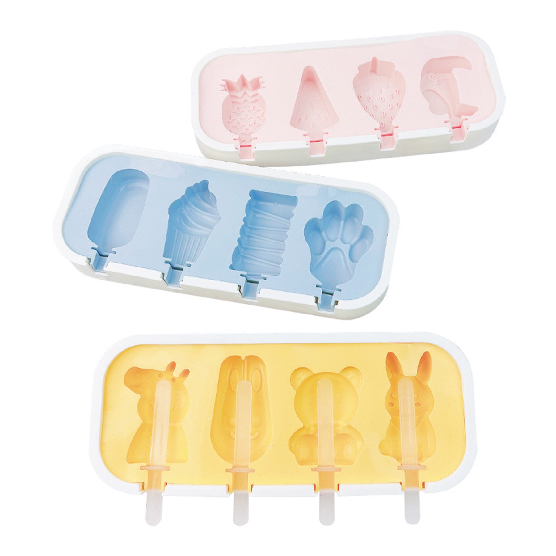 Mutig Eisform Silikon Eisförmchen, 3 Stück ce Lolly Mold, (4 Zellen Eisformen Kinder Silikon, wiederverwendbare mit Deckel 3-tlg), BPA Frei,Eis am Stiel Formen, Eisformen Eis am Stiel