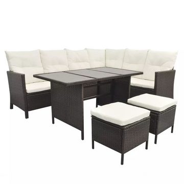 vidaXL Garten-Essgruppe 4-tlg Garten Lounge Set mit Auflagen Polyrattan Braun Sitzgruppe Set L