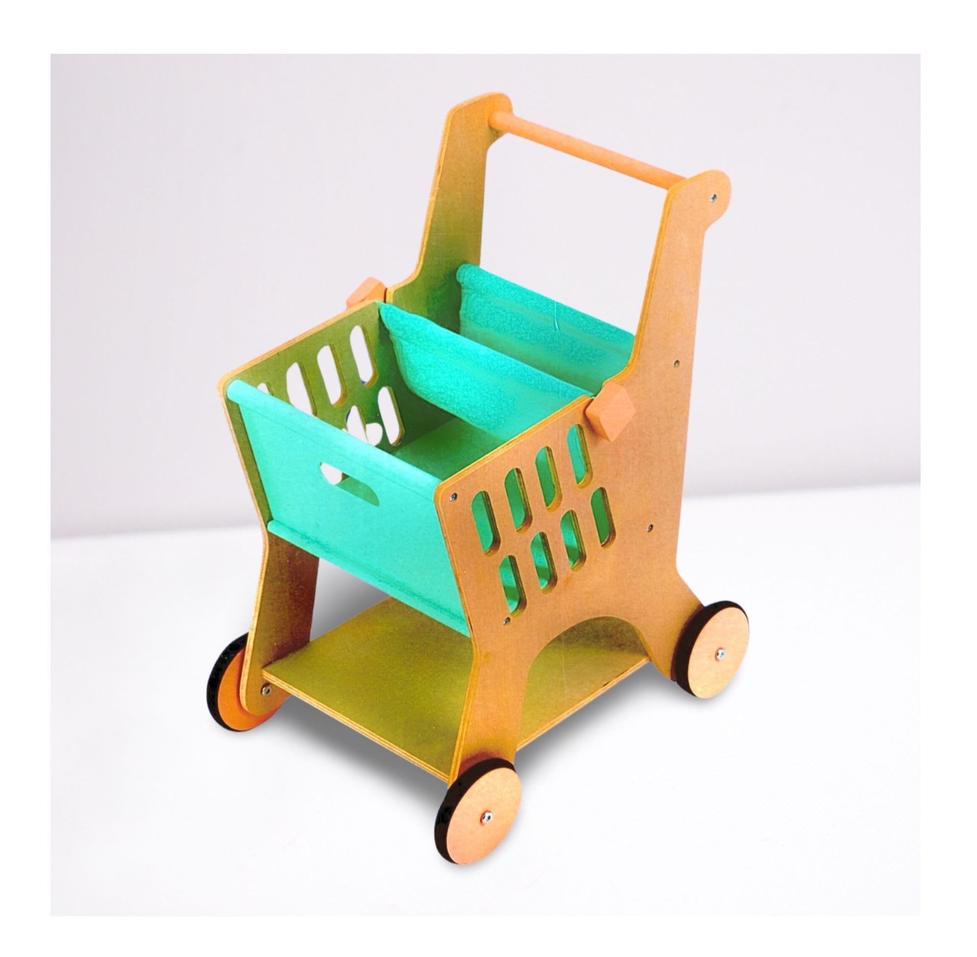 Playland Spiel-Einkaufswagen Einkaufswagen Kinder Holz, Kindereinkaufswagen, Holzspielzeug ab 2, Langlebiges, zertifiziertes Holz