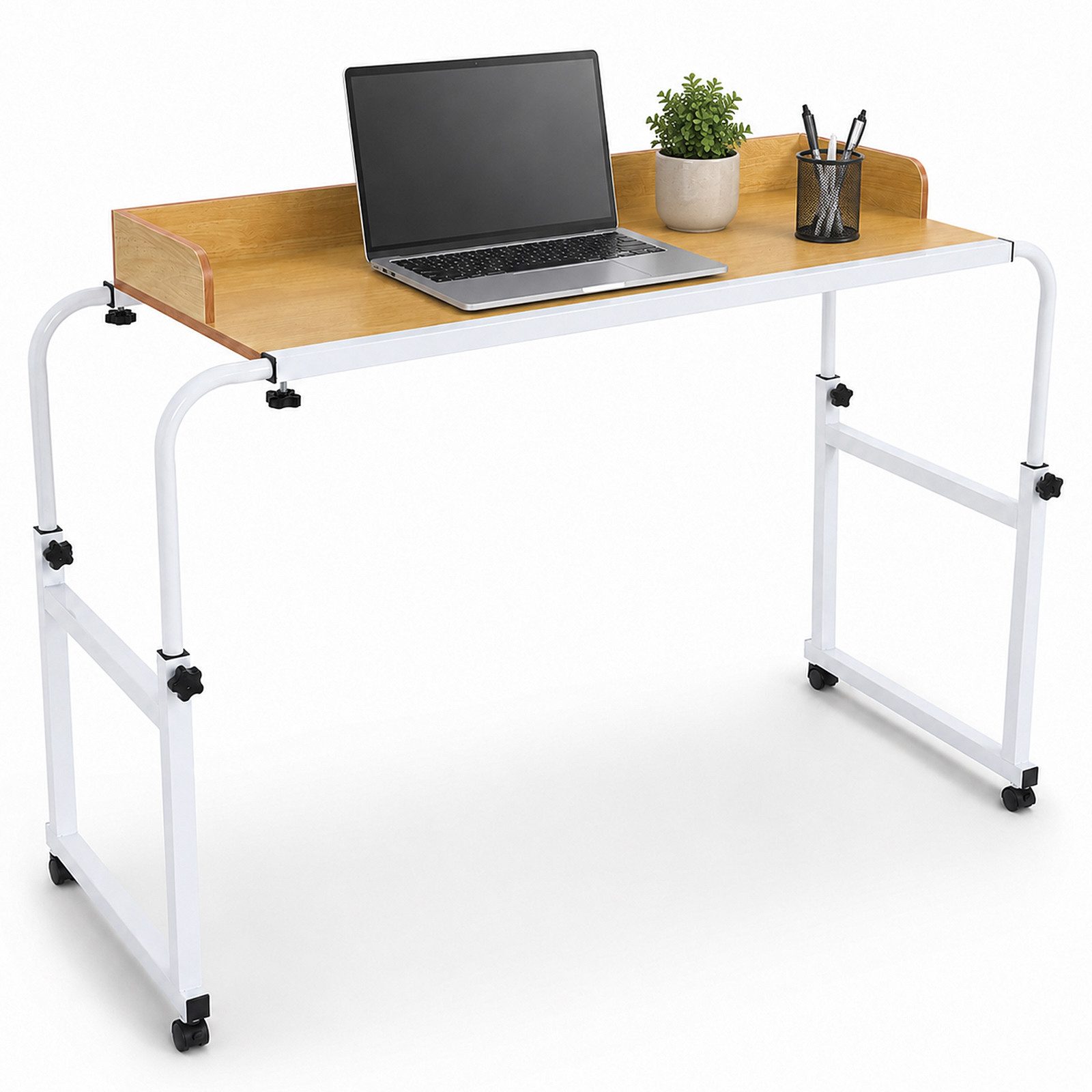 BlingBin Wangentisch Überbetttisch mobiler Betttisch Beistelltisch Laptoptisch mit 4 Rollen (1er Set, 1-St., 120-210 x 45 x 65-95 cm (L x B x H), Höhenverstellbar 65-95CM/Breitenverstellbar 120-210CM für Den Zuhause