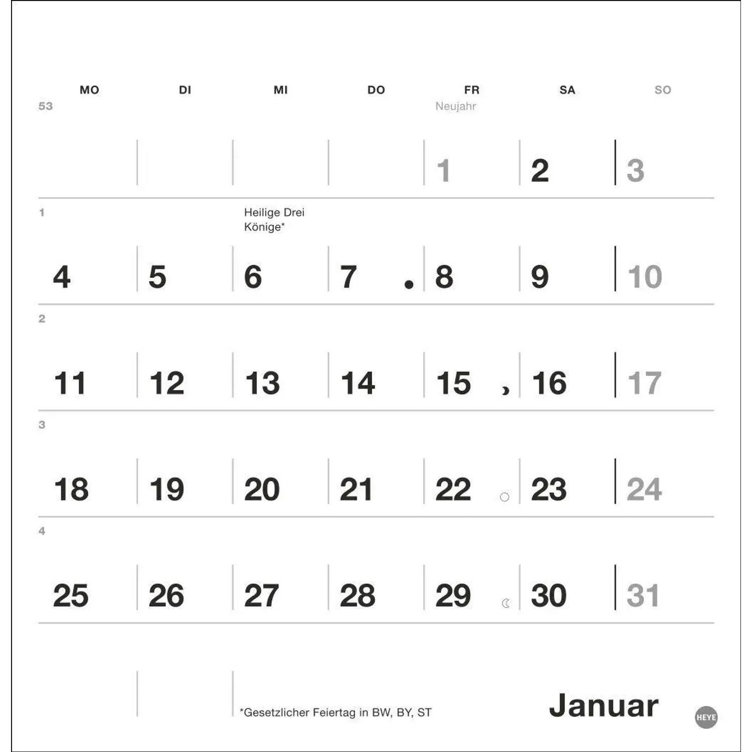 HEYE Wandkalender Black&White Monatsplaner zum Aufstellen 2027