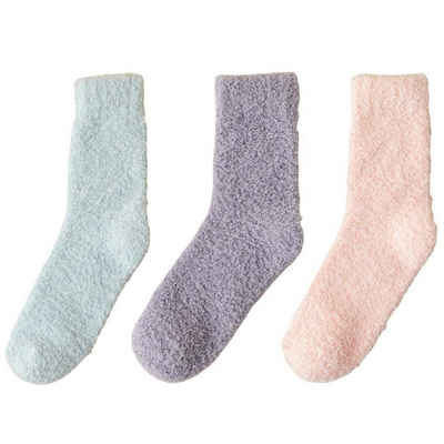 FIDDY Thermosocken Korallenplüsch-Socken, wärmende Schlafsocken, mittellange Bodensocken (3-Paar) 3 Paar mittellange Thermosocken für Arbeit und Outdoor