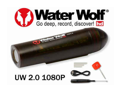Savage Gear Water Wolf 2.0 1080K Actioncam bis 100m Tiefe Angeln Unterwasserkamera Unterwasser-Camcorder (Full HD, Lieferumfang: 1 Unterwasserkamera, Ladekabel & Zubehör zur Montage, Hervorragende Leistung bei schlechten Lichtverhältnissen)