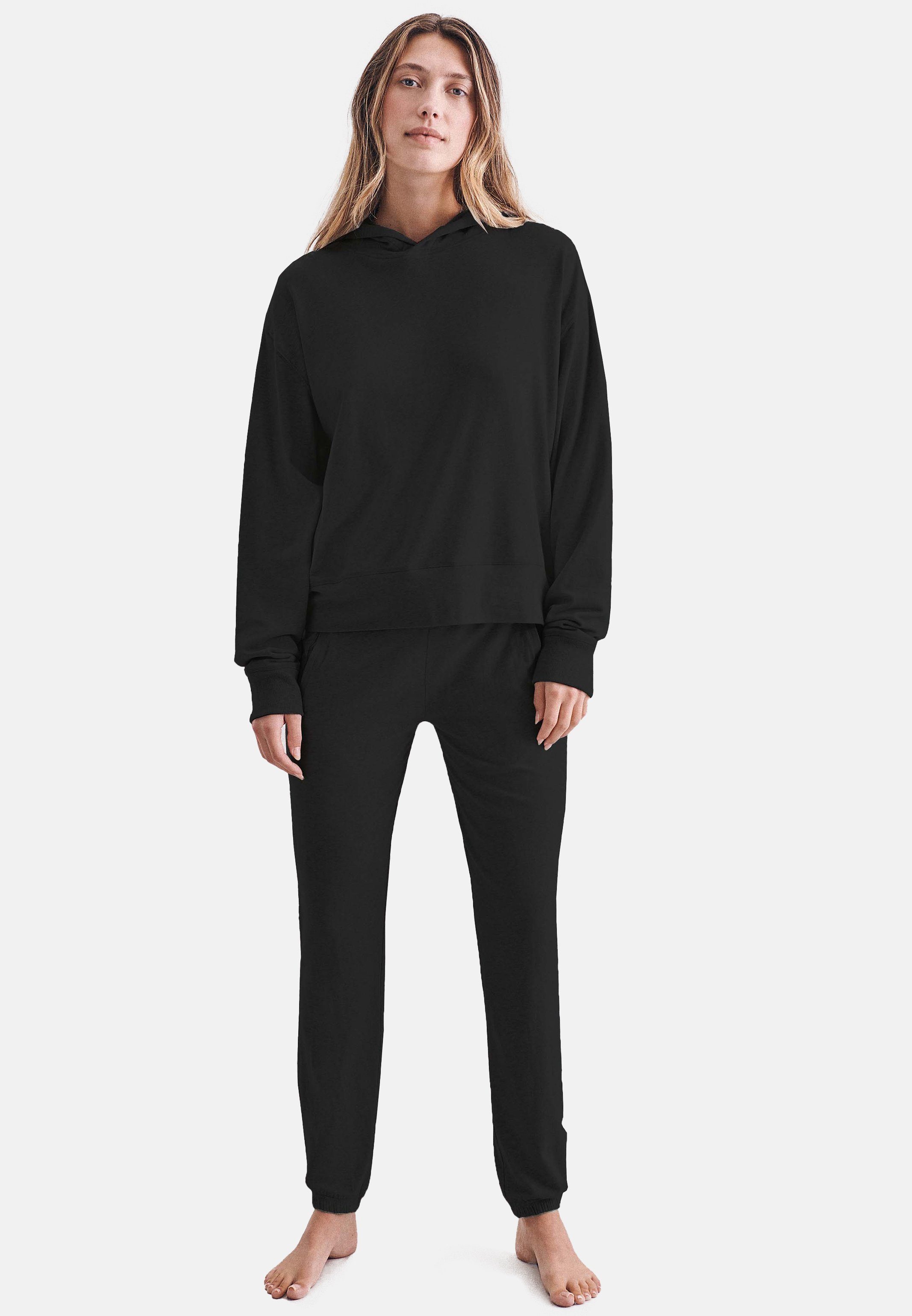 Black (Set, Baumwolle seidensticker Pyjama Hoodie - und Gemütliche Passform Loungewear Jogginghose Set 2 tlg) -
