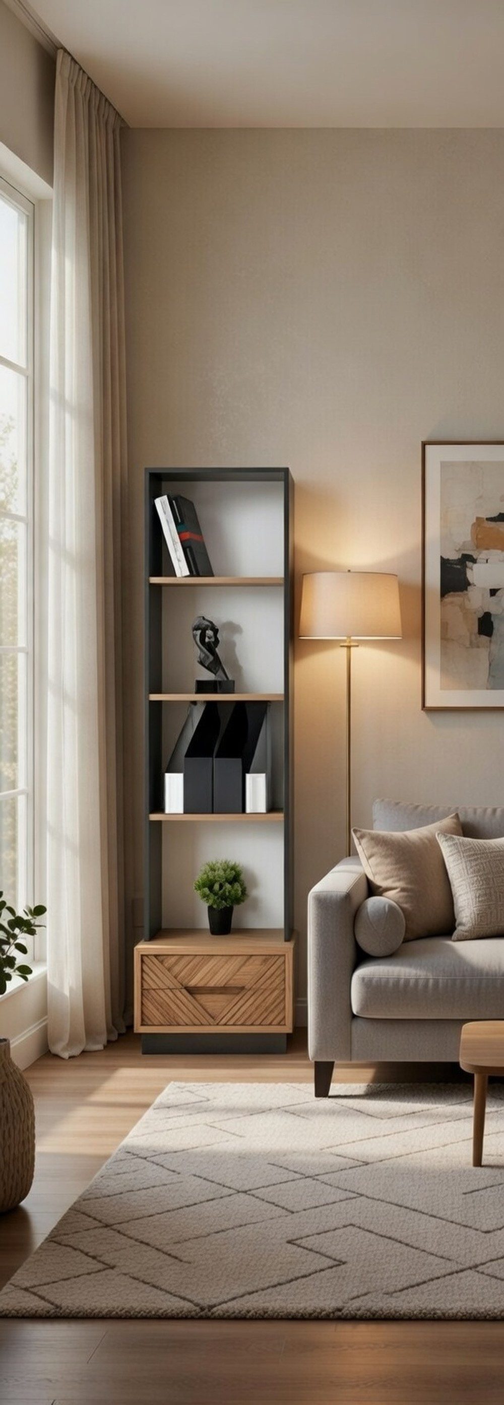 JVmoebel Bücherwand Kompaktes Grau-Braunes Bücherregal Exklusive Schublade Edle Regale, Made in Europa