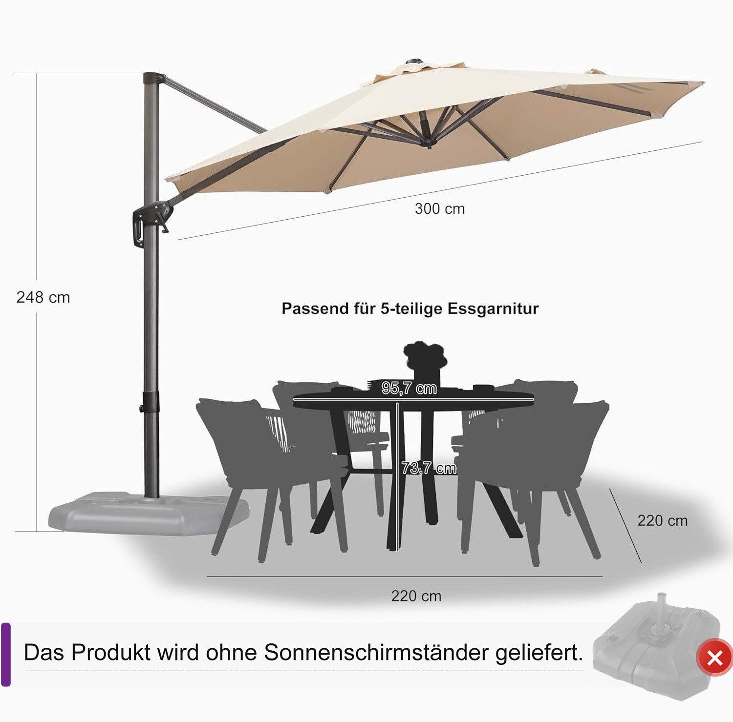 PURPLE LEAF Ampelschirm Runder Terrassenschirm, Alu günstig online kaufen