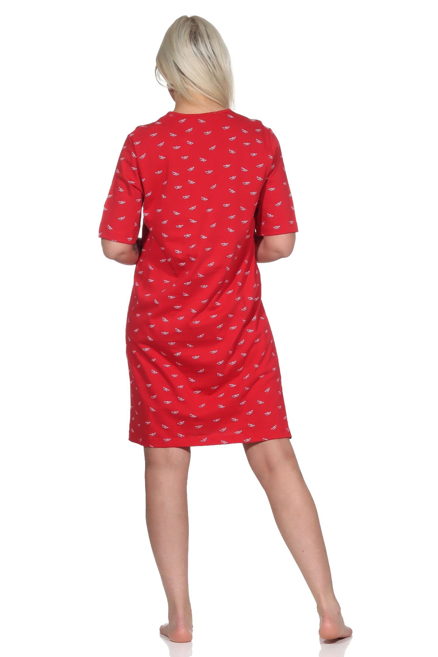 Normann Nachthemd Damen - Nachthemd Übergrössen in maritimer auch rot Optik kurzarm in