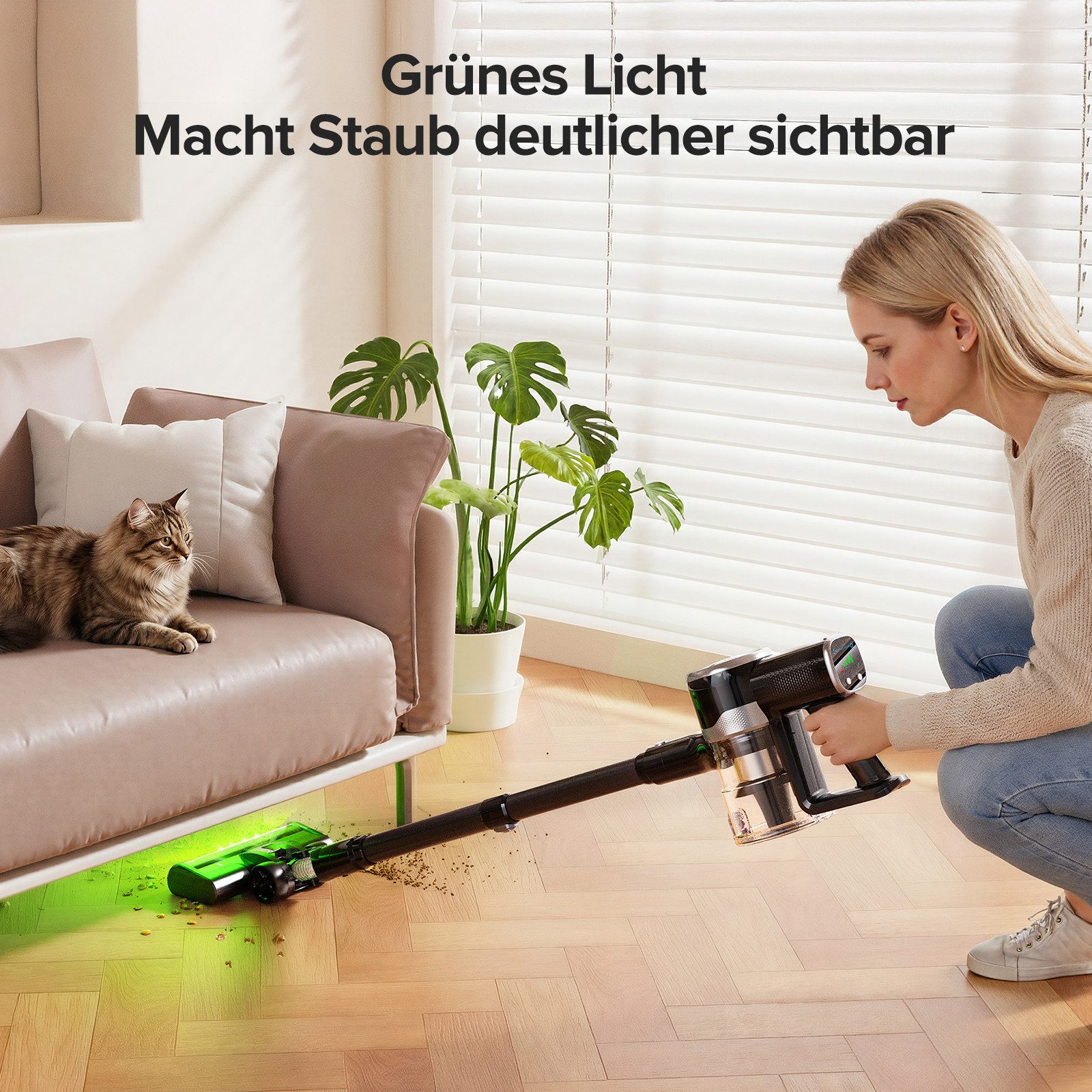 lubluelu Akku-Hand-und Stielstaubsauger P2 kabellos 6in1 Akkustaubsauger mit Geen LED 40KPA, 150 W, beutellos, 40000 Pa / V-förmige, große Anti-Verhedderungsbürste
