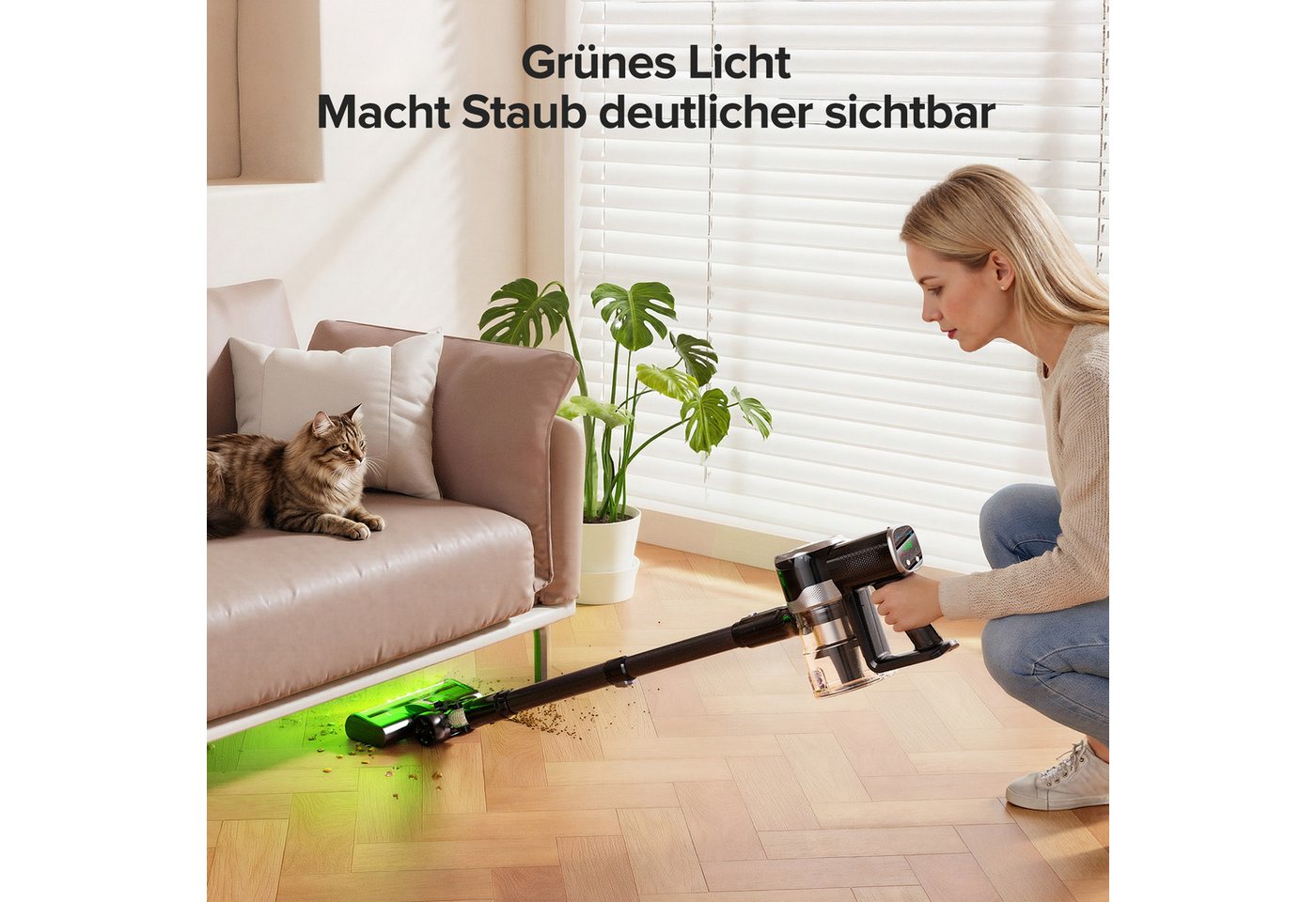 lubluelu Akku-Hand-und Stielstaubsauger P2 kabellos 6in1 Akkustaubsauger mit Geen LED 40KPA, 150 W, beutellos, 40000 Pa / V-förmige, große Anti-Verhedderungsbürste