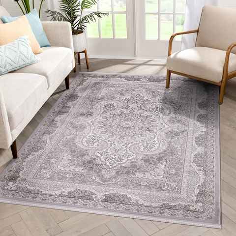 Designteppich Designer Wohnzimmer Carpetilla Senfony Kurzflor Orientalisch Grau, Carpetilla, Rechtetig, Höhe: 11 mm, Kurzflor