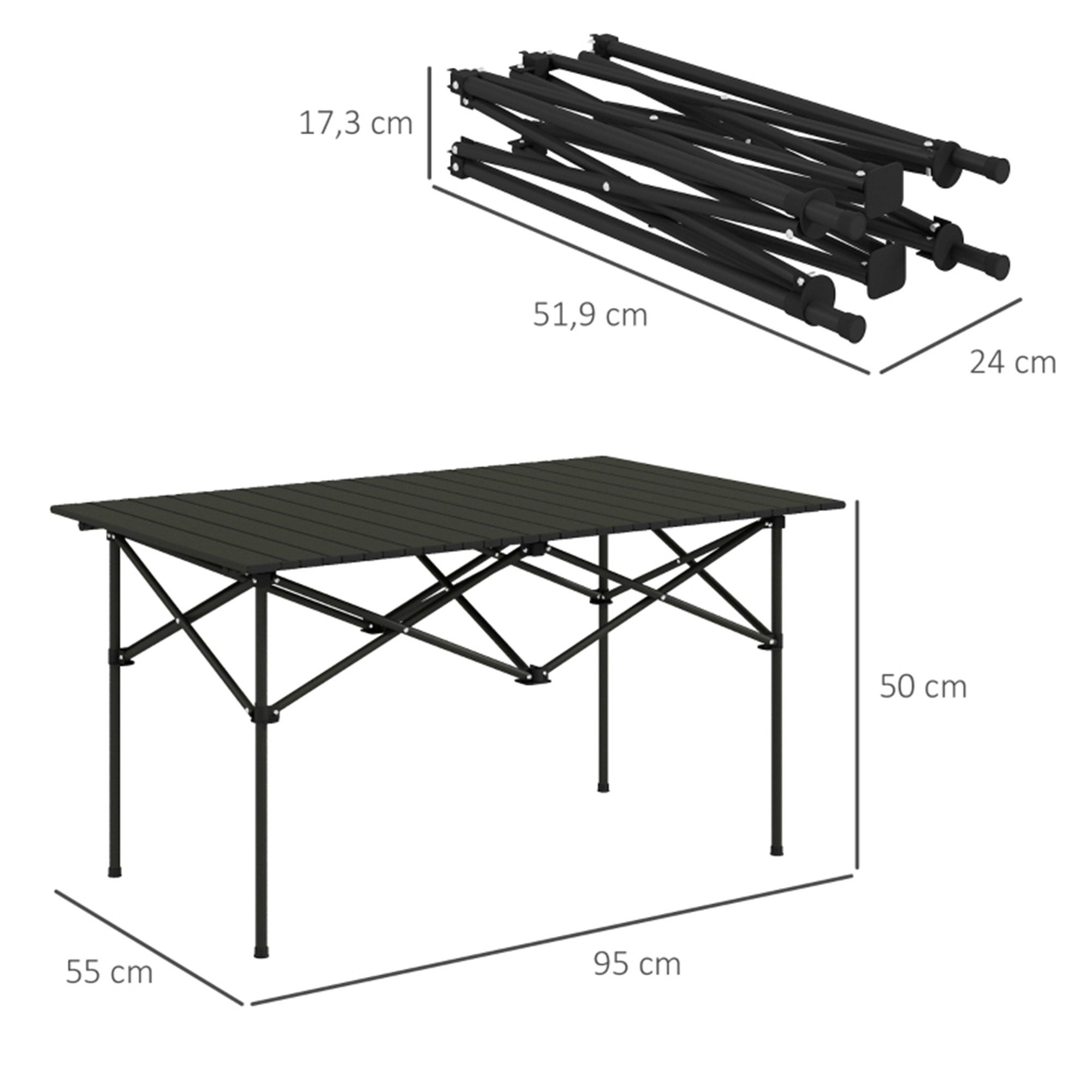 MC Star Campingtisch Klapptisch mit Aufrollbare Tischplatte X-Rahmen Gartentisch (aus Aluminium leicht 2 Personen Beistelltisch Falttisch für Garten Balkon Camping 95 x 55cm Schwarz)