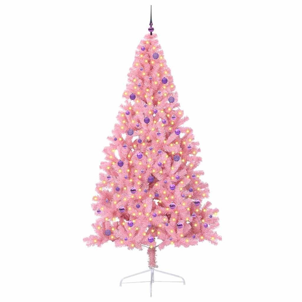 vidaXL Künstlicher Weihnachtsbaum Künstlicher vorbeleuchteter Weihnachtsbaum Rosa 240 cm PVC