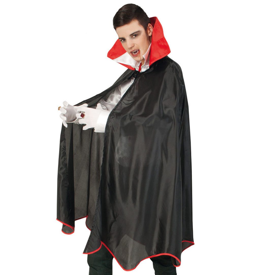 Fries Vampir-Kostüm Dracula Vampir Umhang mit Stehkragen Schwarz Halloween Karneval
