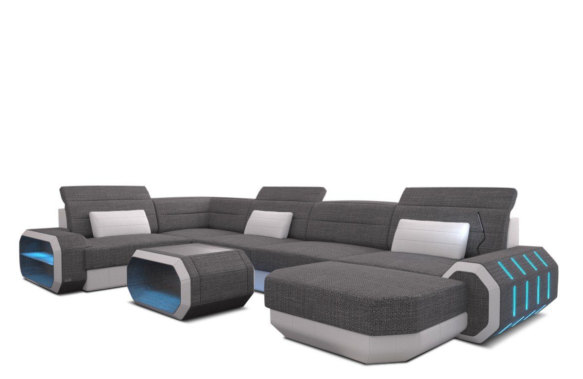 Sofa Dreams Wohnlandschaft Stoff Polster wahlweise H U Stoffsofa, Strukturstoff Designer mit Roma Couch Schlaffunktion grau-weiß Sofa Form