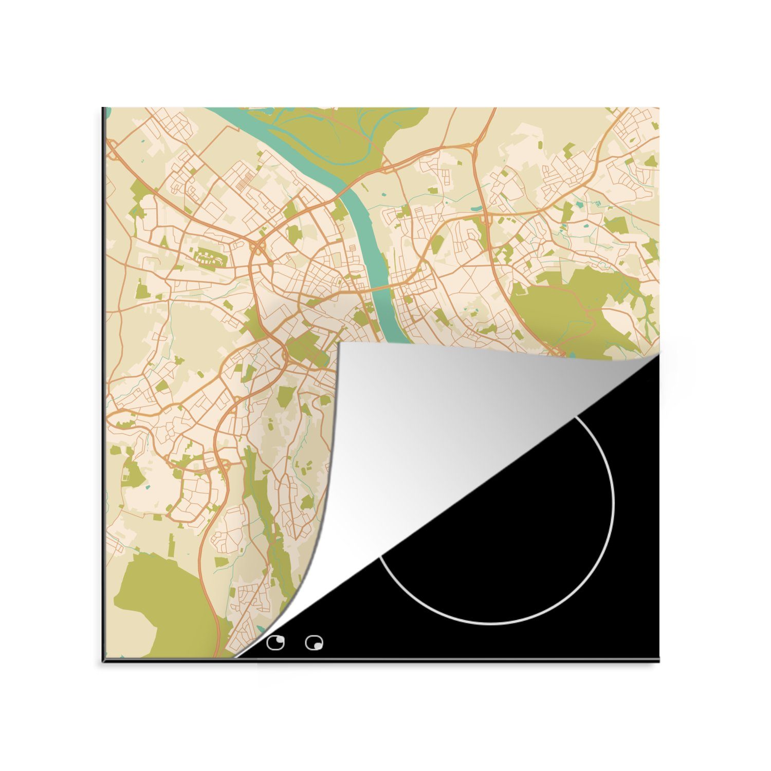 MuchoWow Herdblende-/Abdeckplatte Jahrgang - Bonn - Stadtplan - Karte, Vinyl, (1 tlg), 78x78 cm, Ceranfeldabdeckung, Arbeitsplatte für küche