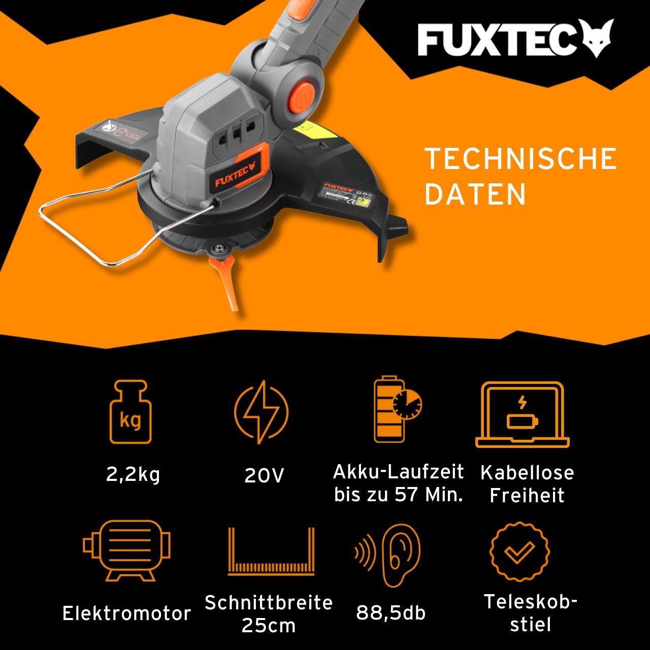 FUXTEC Akku-Motorsense FX-E1RT20, 25 cm Arbeitsbreite Messer
