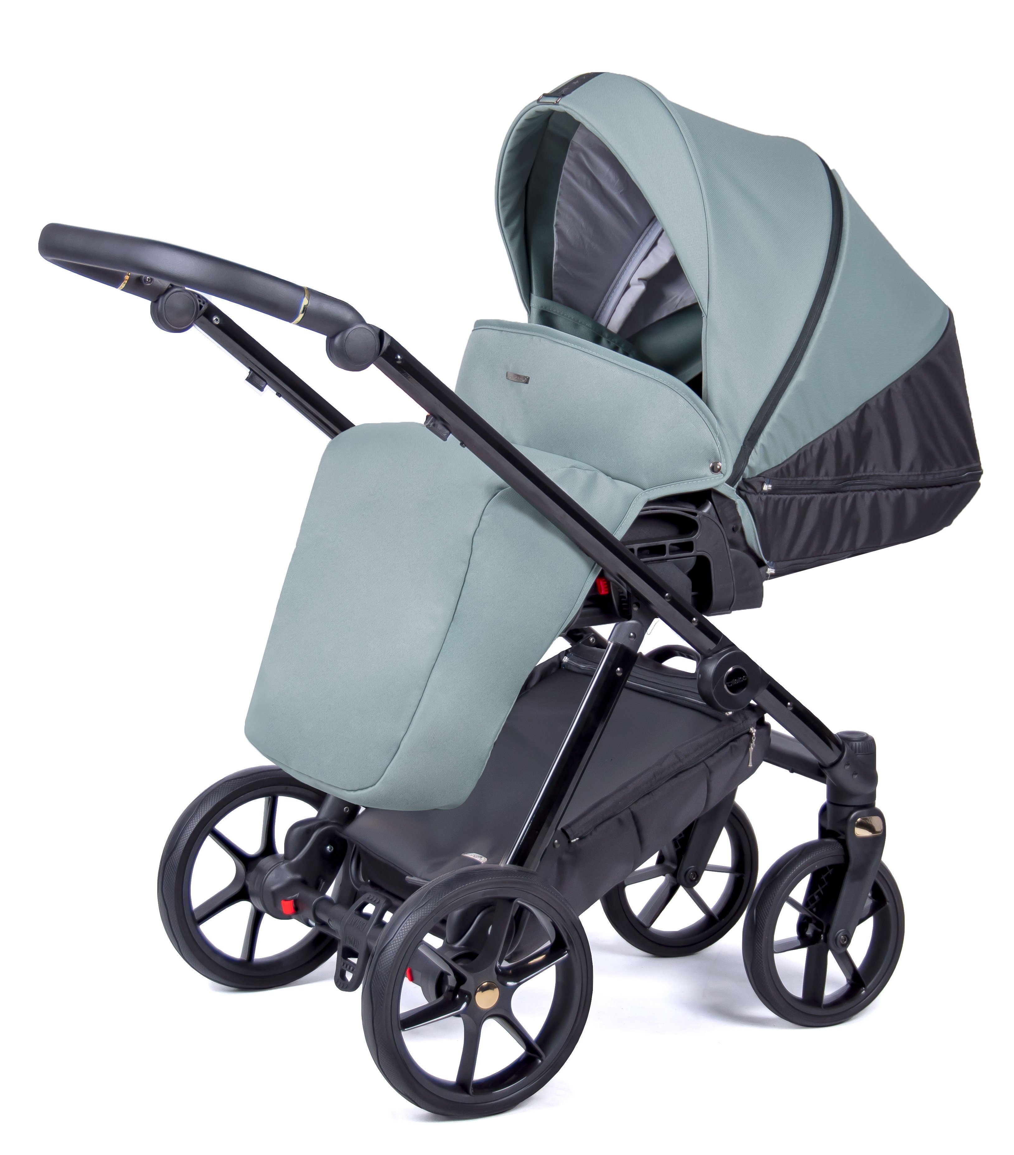 babies-on-wheels Kombi-Kinderwagen 2 in = - - Axxis 24 14 schwarz Opalgrün 1 in Gestell Teile Kinderwagen-Set Designs