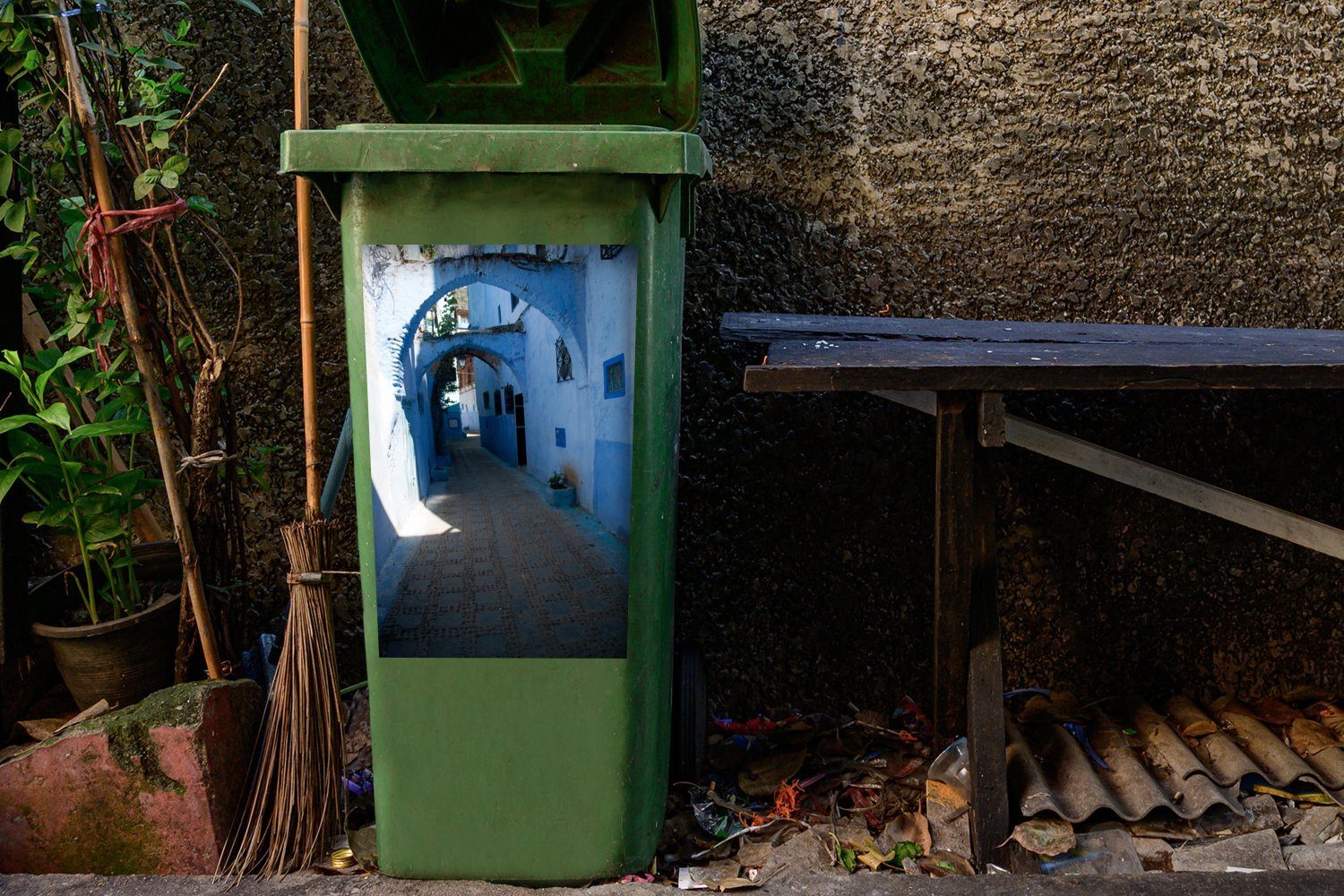Bögen Mülleimer-aufkleber, in (1 Mülltonne, Sticker, Abfalbehälter Container, Blaue MuchoWow Stadt St), Chefchaouen Wandsticker der