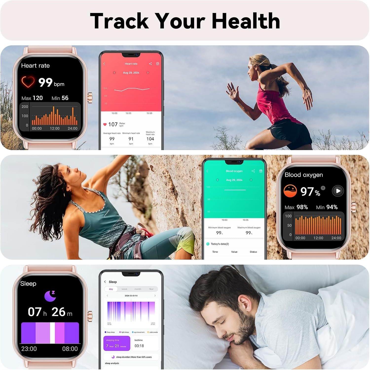 Haulvean Smartwatch (4,6 cm, android ios), Smartwatch mit Bluetooth Telefonie 1.85 Zoll Display Fitness