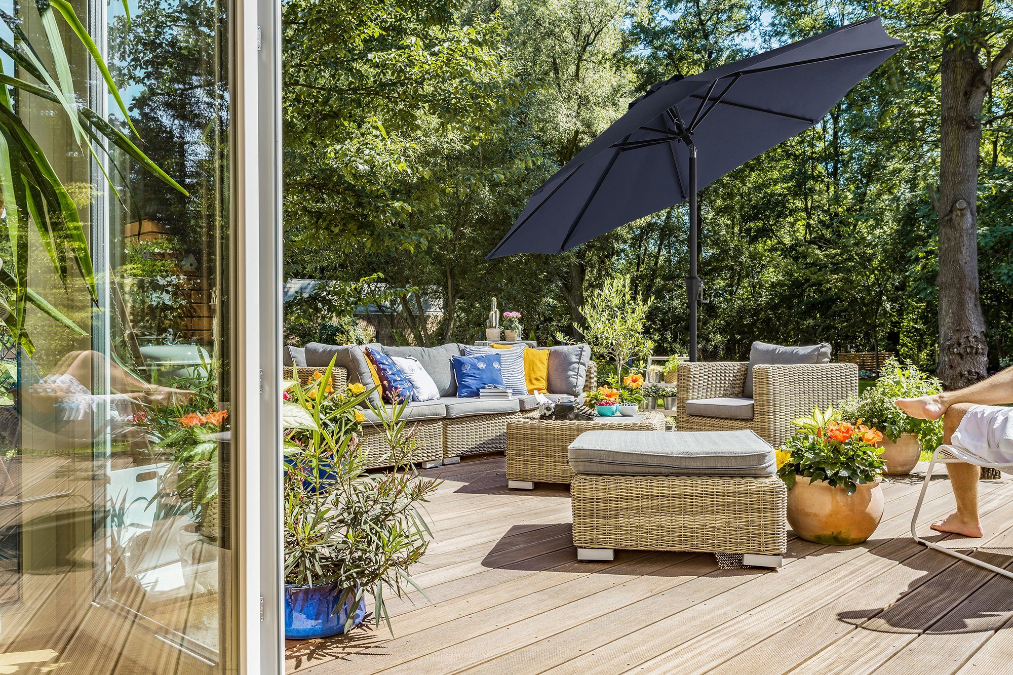 SONGMICS Sonnenschirm, 270 cm, UPF 50+, mit Kurbel, ohne Ständer