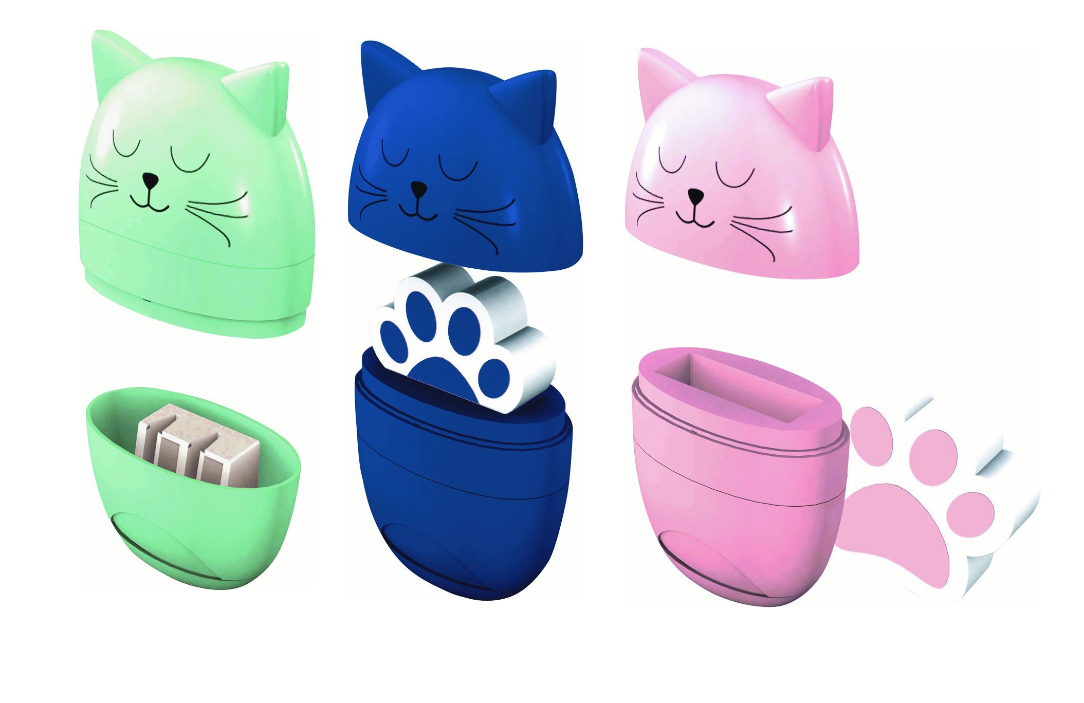 Stylex Schreibwaren Anspitzer 3 Doppel-Anspitzer "Katze" / aus Aluminium / 3 verschiedene Farben