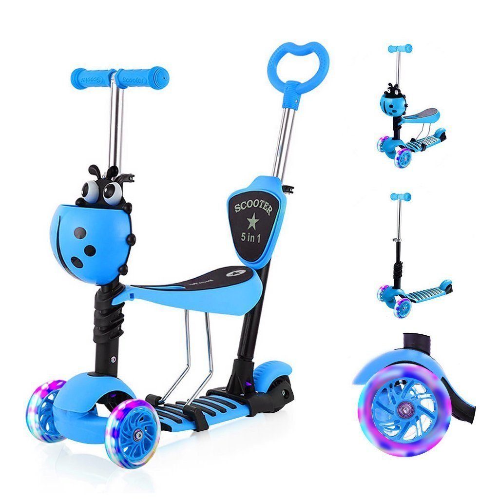 BremToy Sitzscooter 5 in 1 Kinder Roller Scooter mit Sitz LED Räder ab 2 Jahre