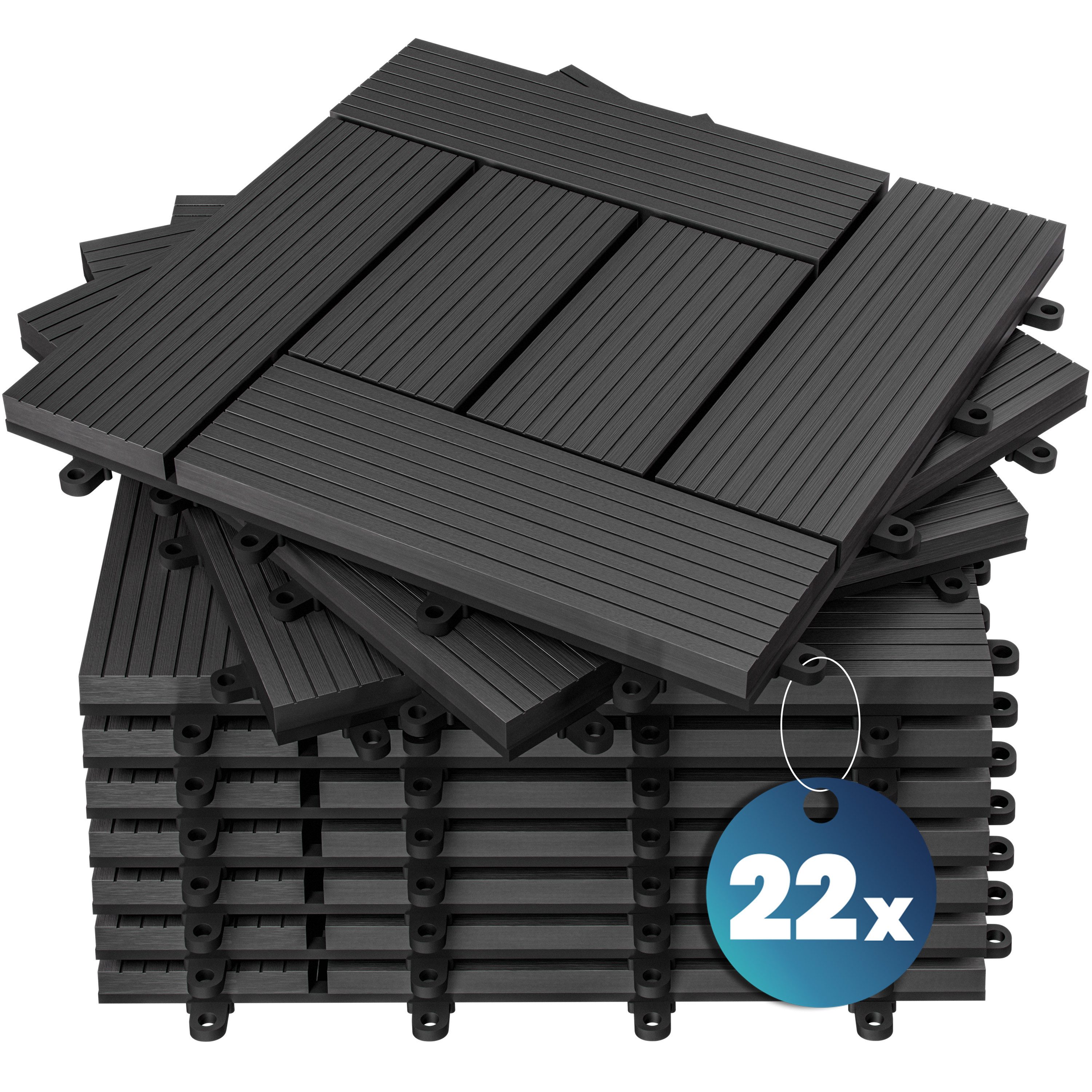 Casaria Holzfliesen 22x Mosaik Anthrazit, Terrassenfliesen 1-6m² WPC Fliesen Balkon Garten Verschiedene Farben