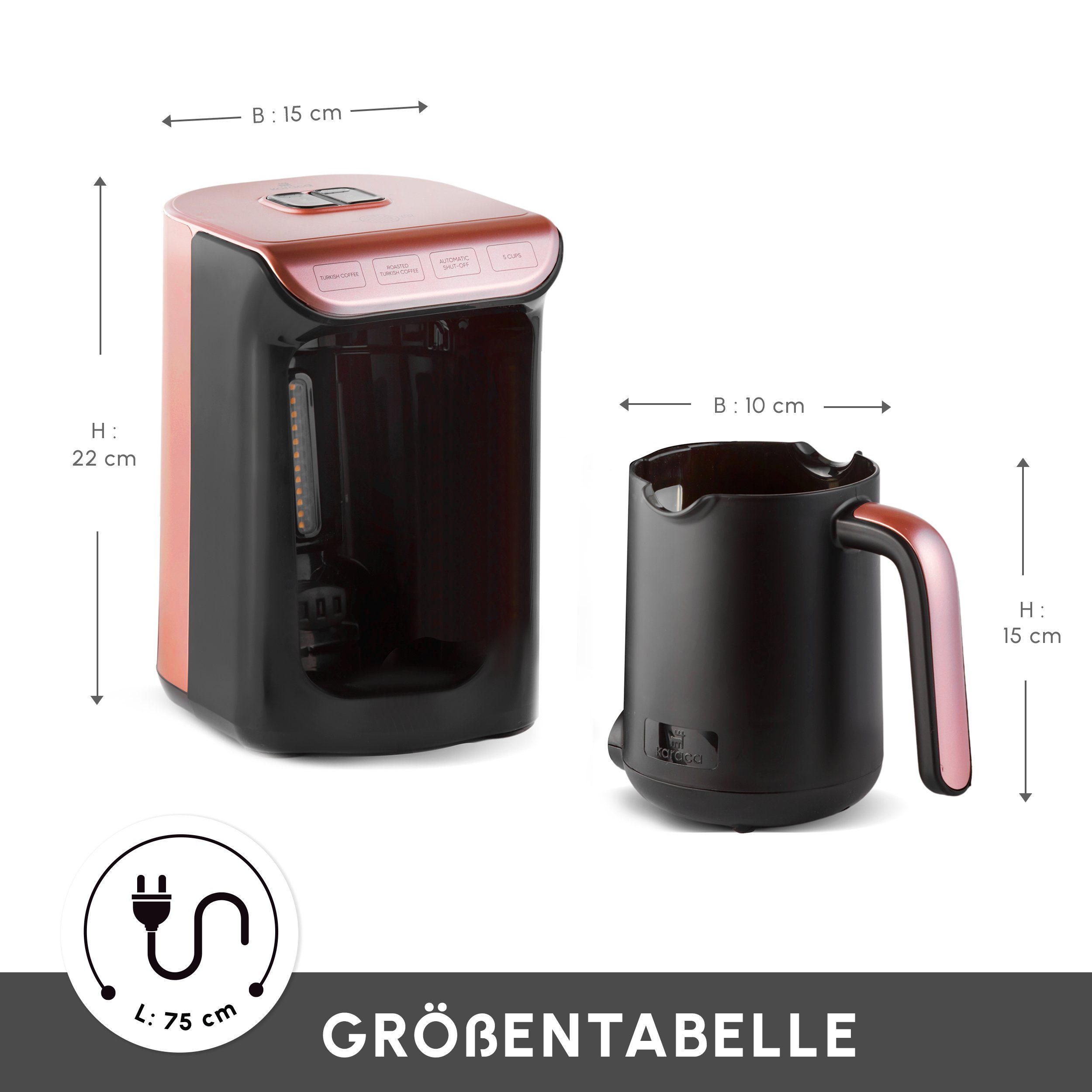 Karaca Espressomaschine Hatır Köz Türkische Kaffeemaschine, Beige 5 Tassen