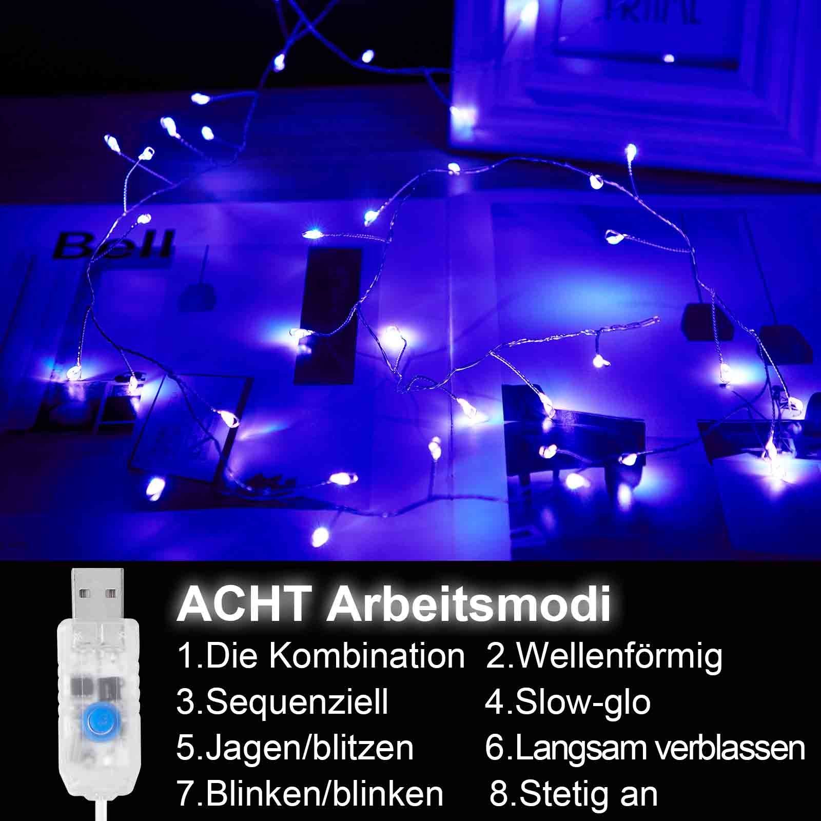 modi 3M/6M LED-Lichterkette Lichterkette,USB-betrieben, wasserdicht,Fernbedienung,8 Sunicol Lila LED