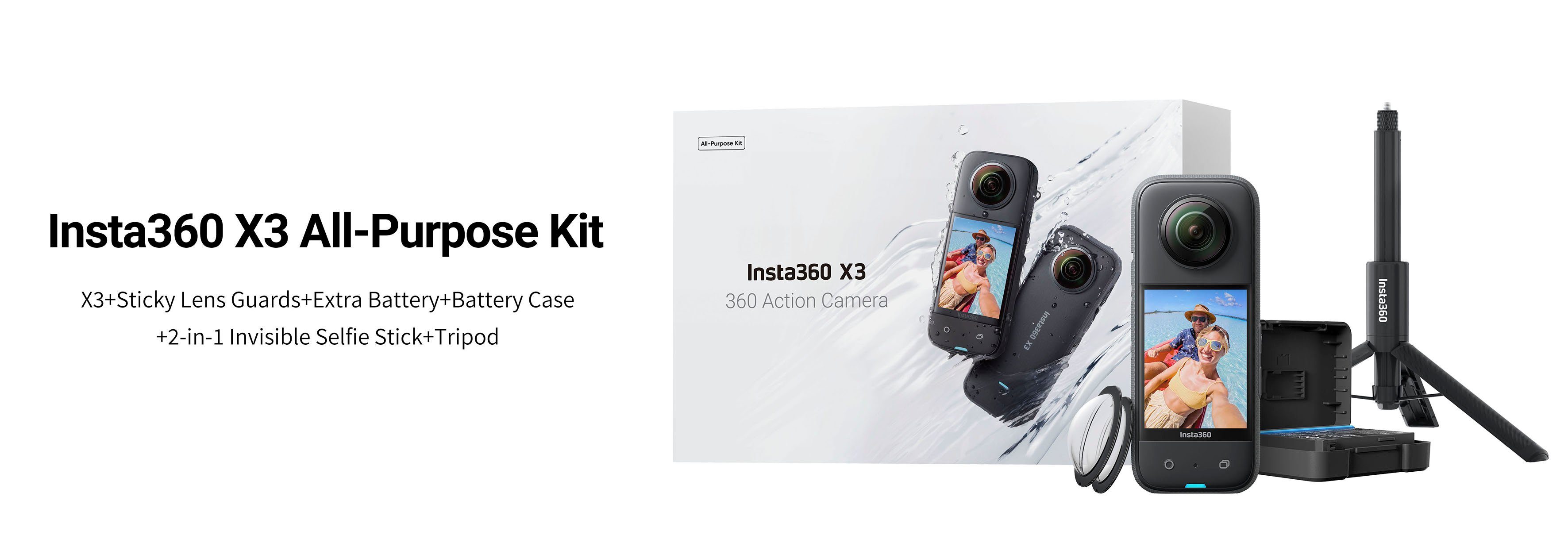 All-Purpose Bluetooth, (5,7K, WLAN (Wi-Fi) X3 Insta360 Kit Camcorder