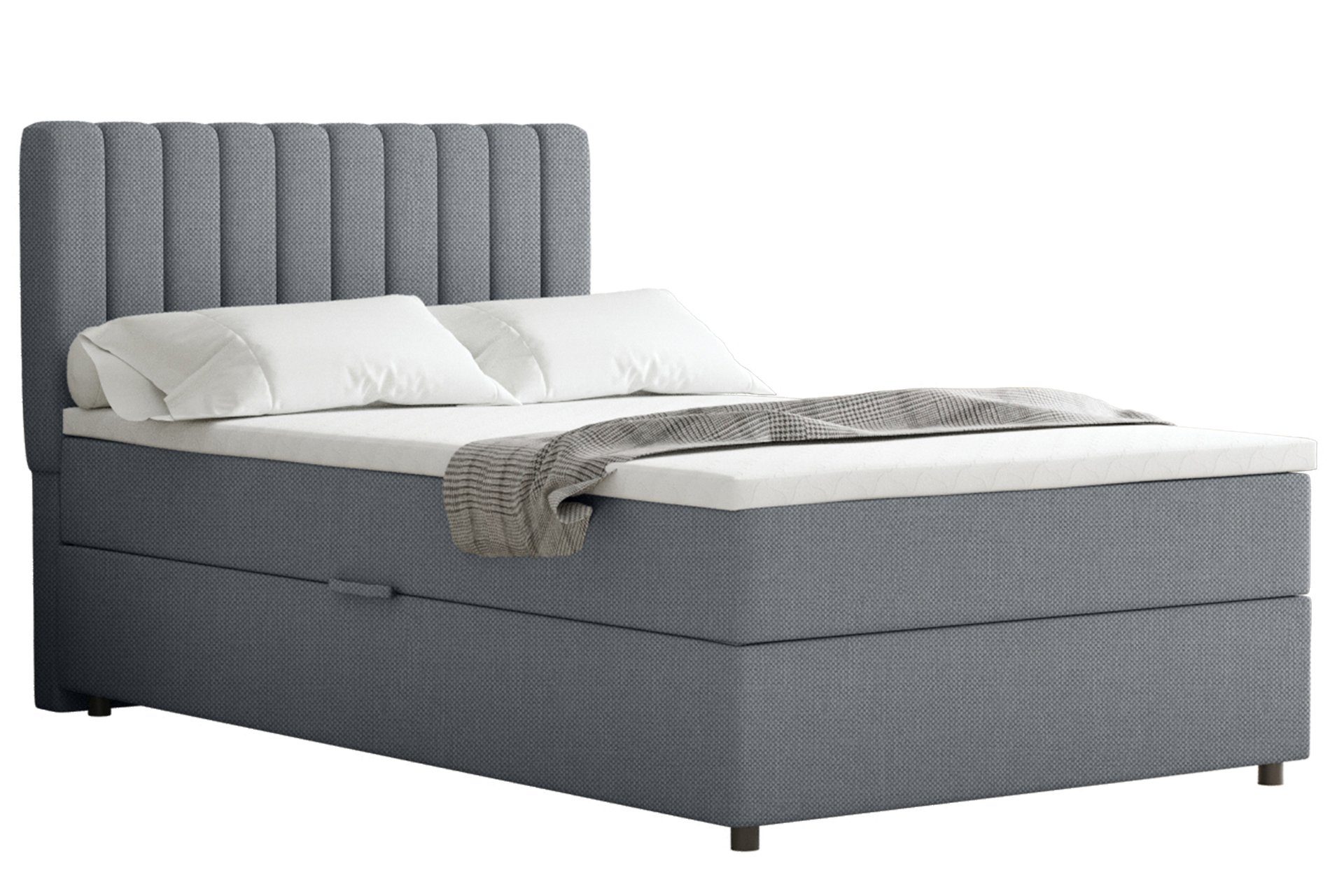 Homesy Boxspringbett EVEREST – Komfortables Einzelbett im modernen Trenddesign (Bett inkl. einem Bettkasten und Topper), Große Auswahl an Polsterfarben