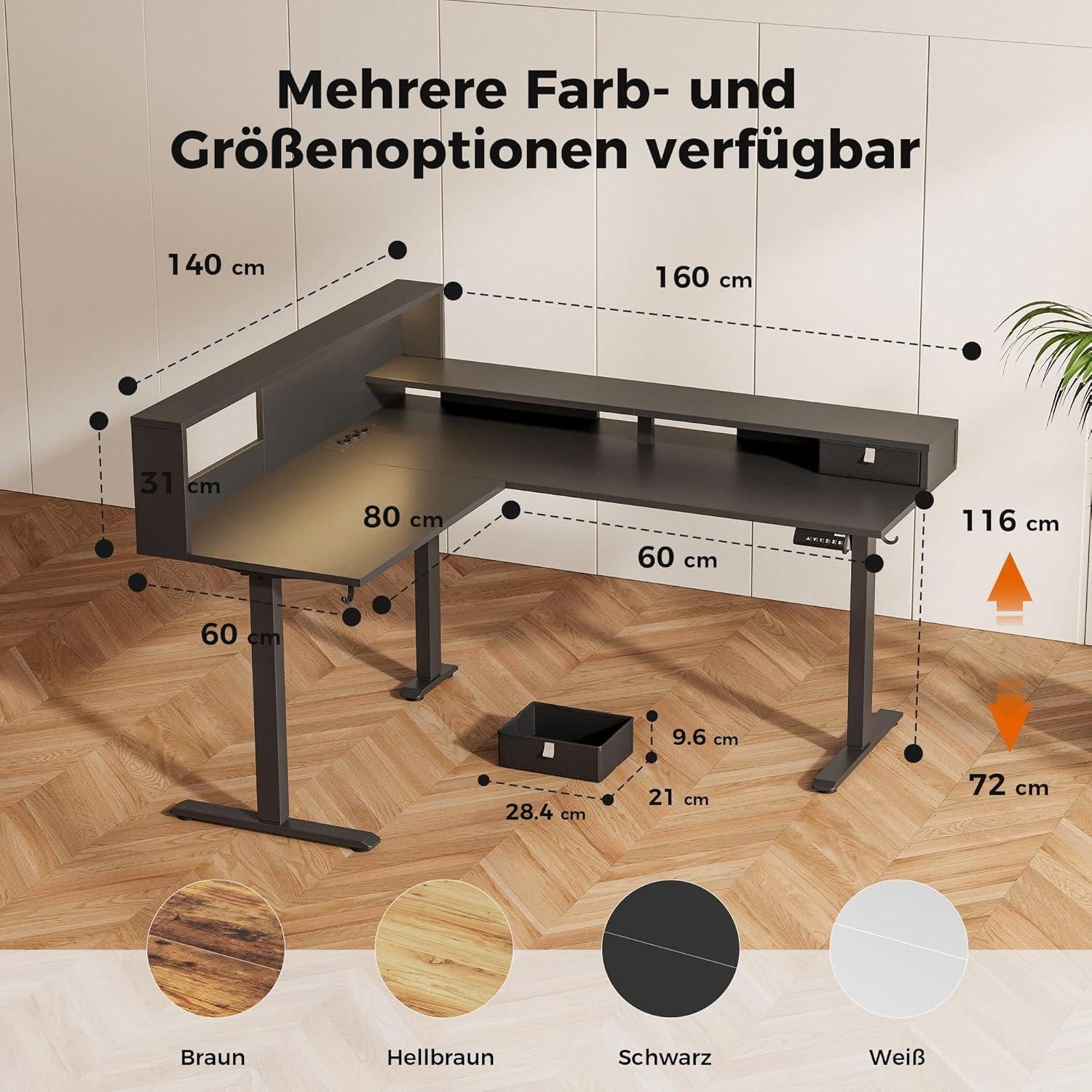 LuxusKollektion Eckschreibtisch Schreibtisch Höhenverstellbar Schwarz 160 x günstig online kaufen