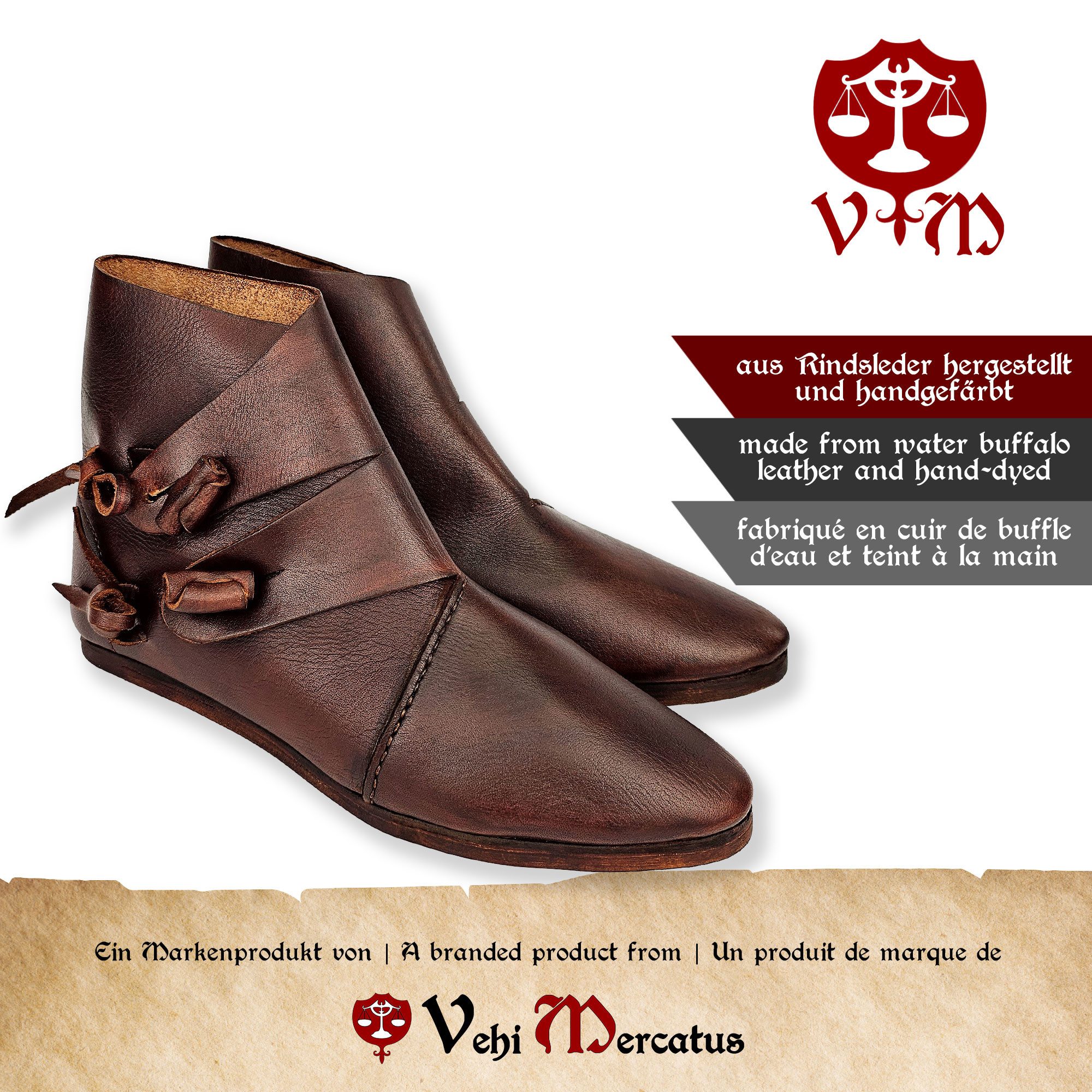 Vehi Mercatus Ritter-Kostüm Wikinger Schuhe Typ Jorvik mit genagelter Doppelsohle Braun