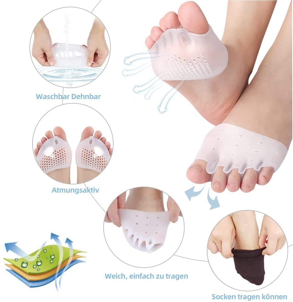 COOL-i ® Fußpolster Vorfußpolster aus Silikon – 4 Stück – Weich & Rutschfest, Ballenschutz für Damen & Herren