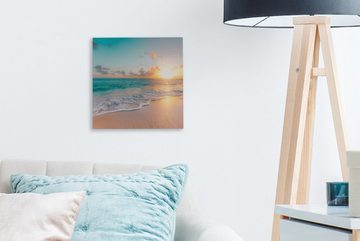 OneMillionCanvasses® Leinwandbild Sonnenuntergang - Strand - Meer - Sommer - Blau, (1 St), Leinwand Bilder für Wohnzimmer Schlafzimmer