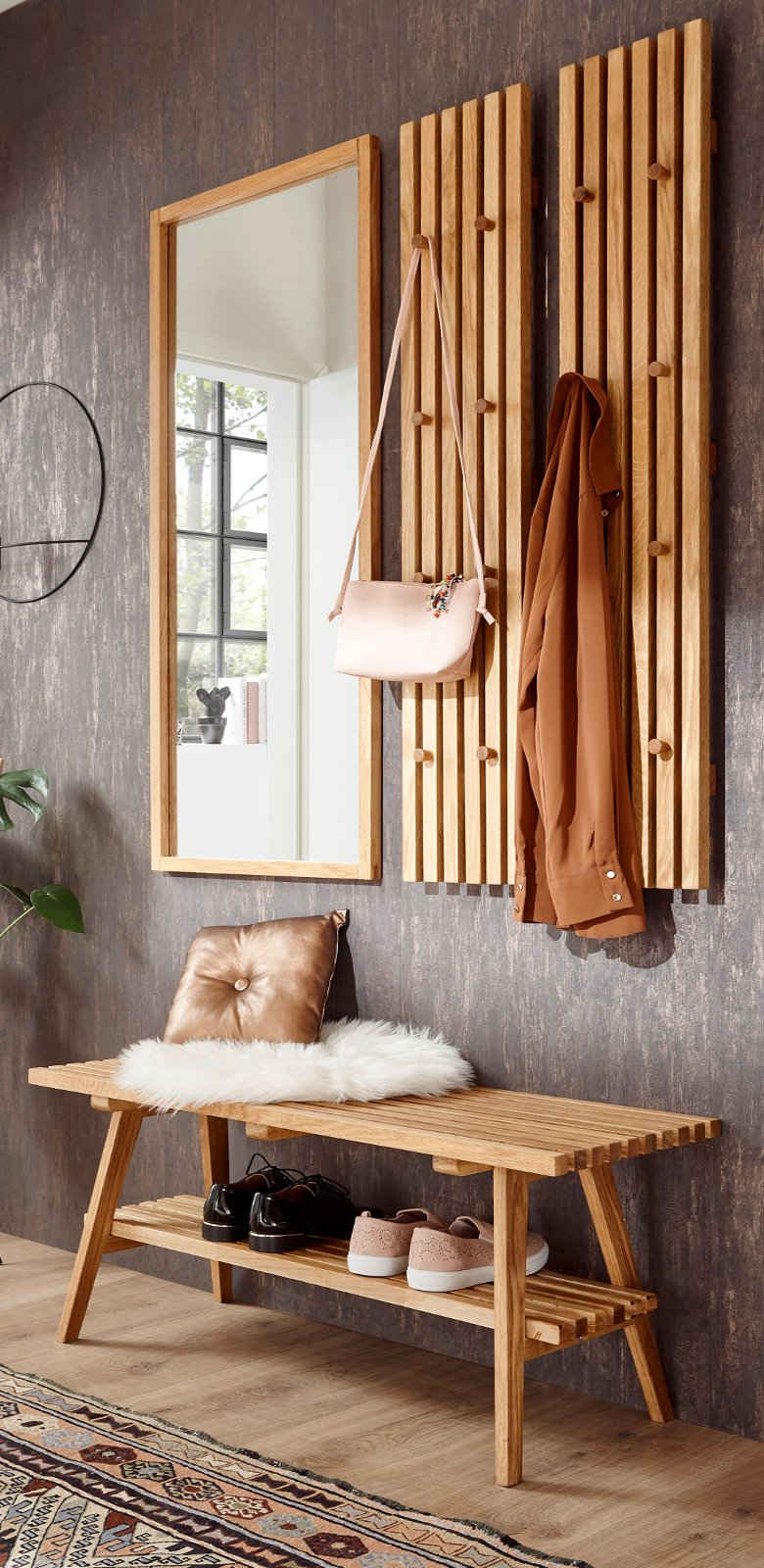 MCA furniture Garderoben-Set Alwar, (Flurgarderobe in Eiche massiv, 4-teilig, 100 x 185 cm), geölt