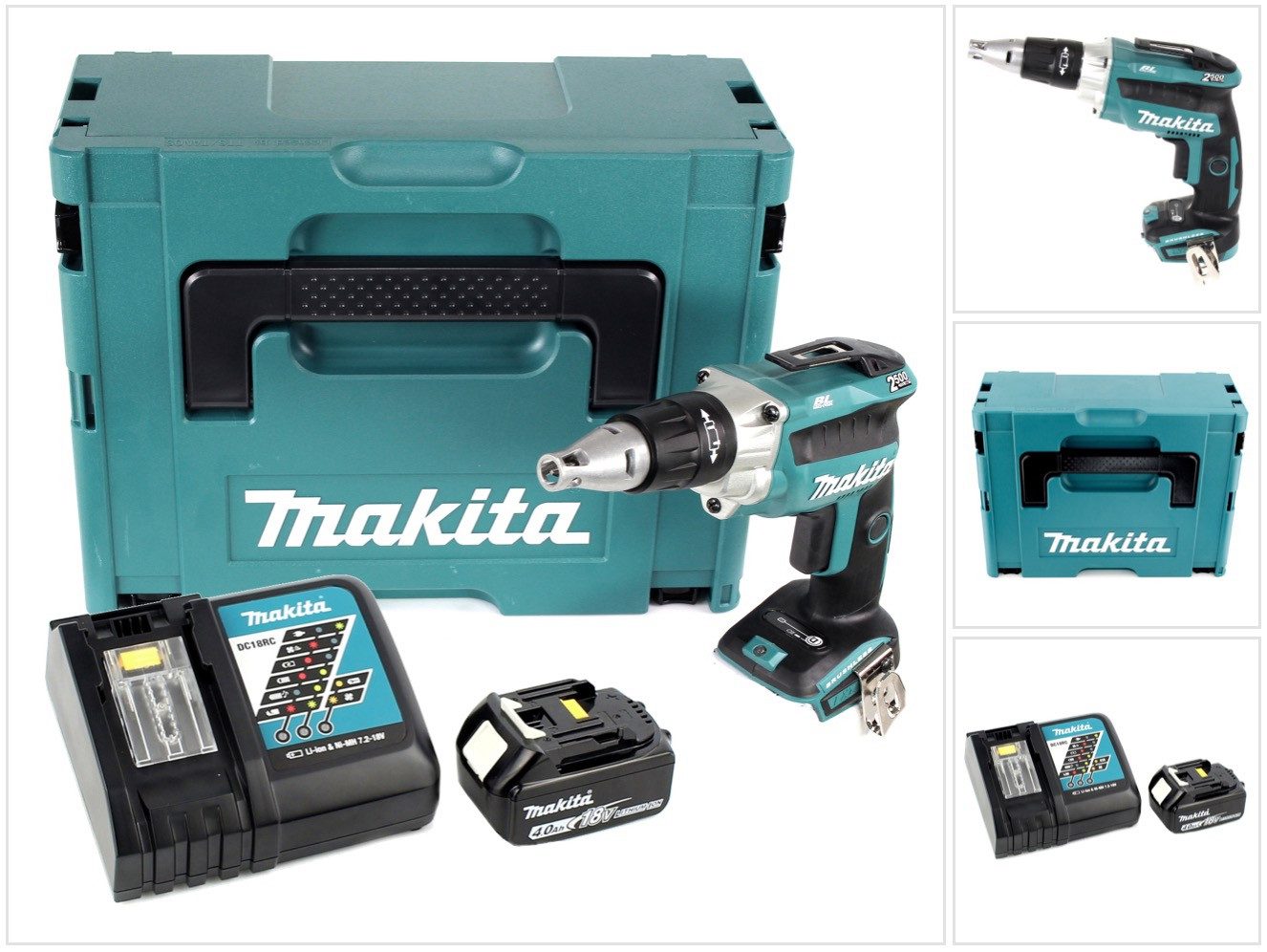 Makita Akku-Magazinschrauber DFS 250 RM1J Akku Trockenbauschrauber 18 V Brushless + 1x Akku 4,0 Ah