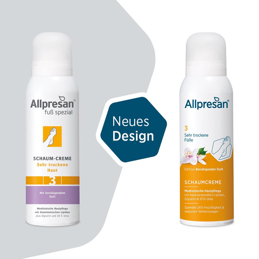 Allpresan Fußschaum Allpresan Fuß spezial 3 Sehr trockene Haut -Produkt wählbar- Feuchtigkeits-Komplex aus 10% Urea und Glycerin, 1-tlg., Medizinische Fußpflege mit biomimetischen (hautverwandten) Lipiden