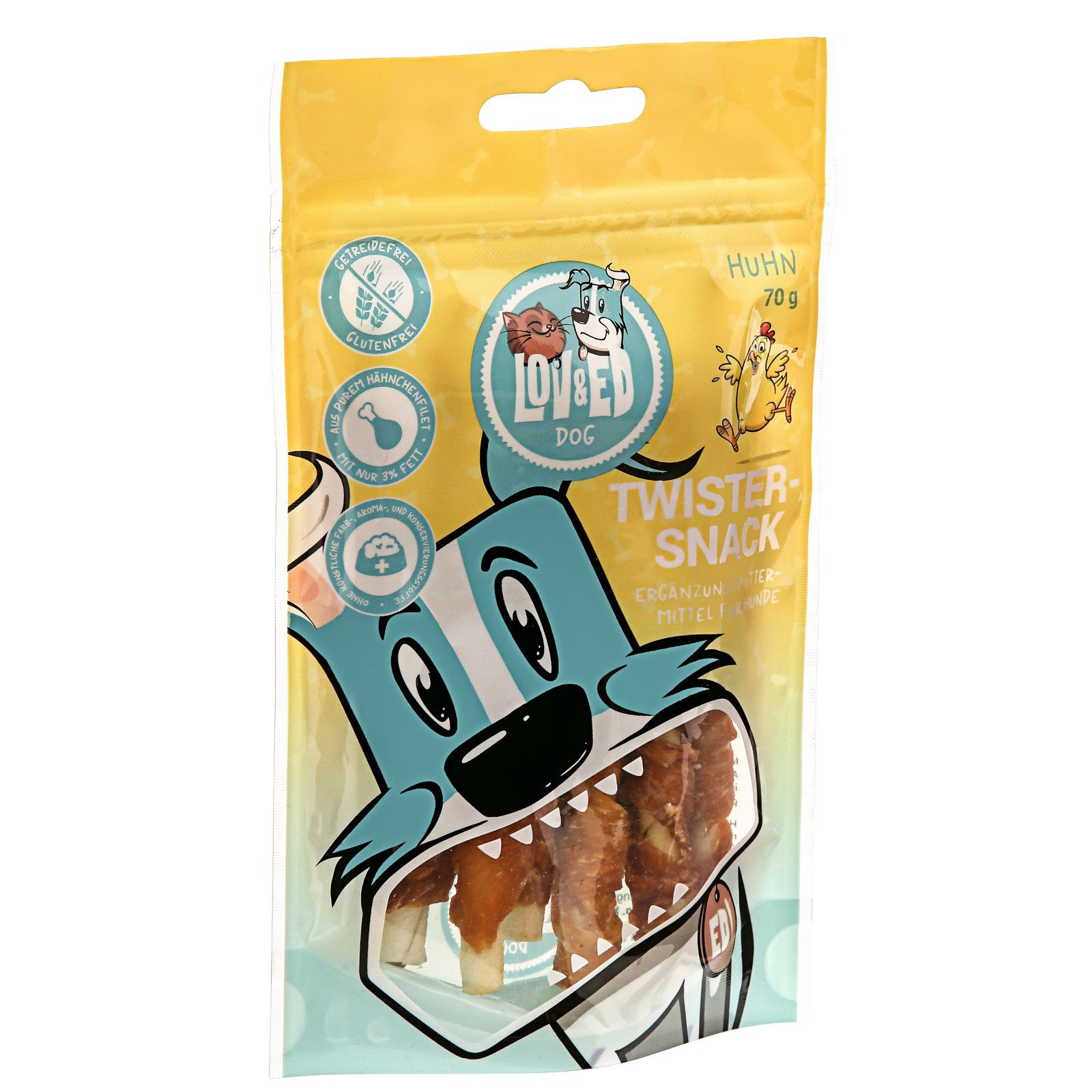 Lov&Ed Twister-Snack Huhn, 70g, Kau-Leckerli für Hunde, 70g