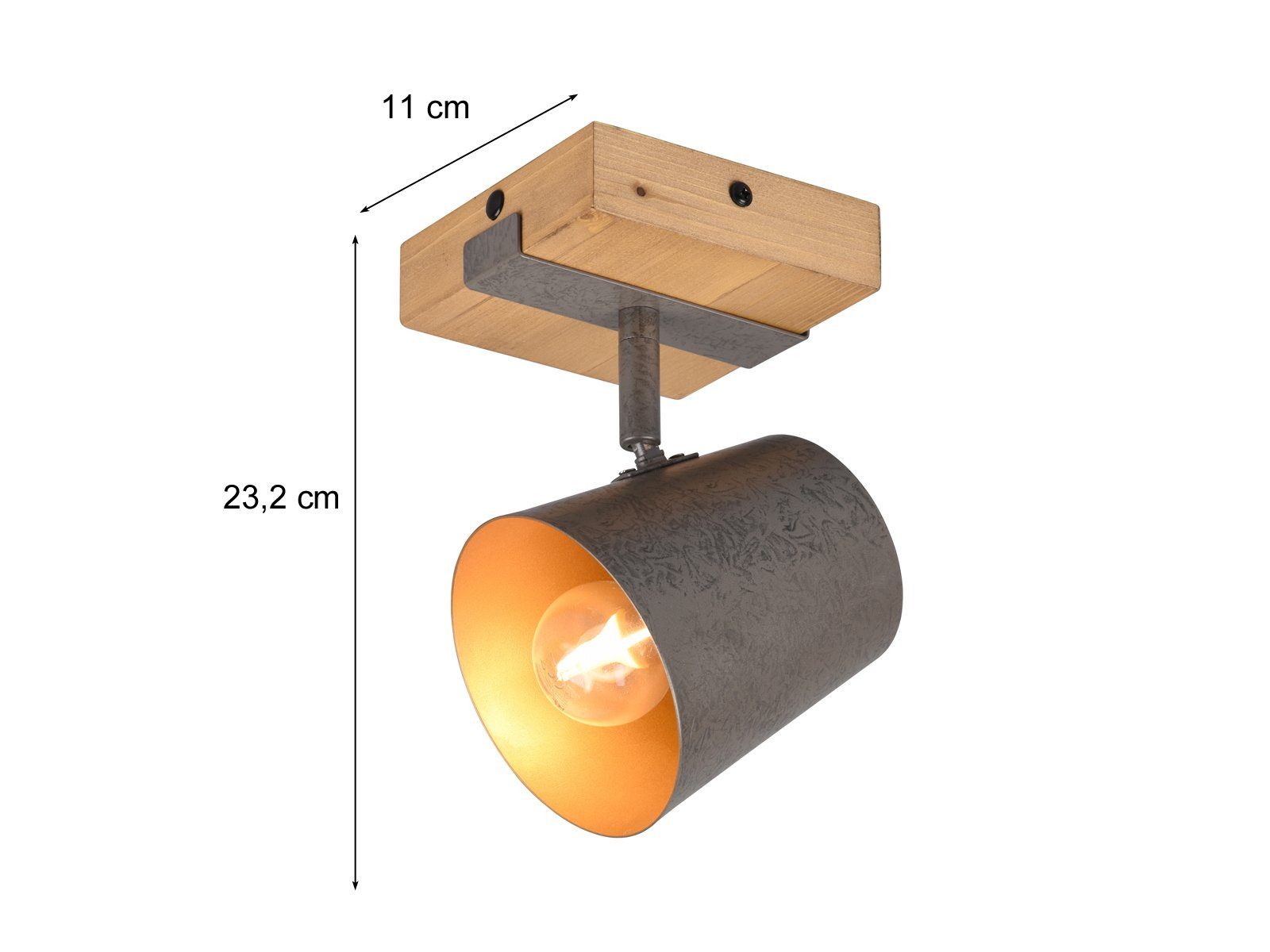 TRIO Leuchten LED Wandstrahler mit Holz inkl. E14 LED, Höhe 14,5cm, dimmbar, LED wechselbar, Warmweiß, innen Strahler, Vintage Wand-Leuchte schwenkbar inkl. E14 – Bild 4 von 5
