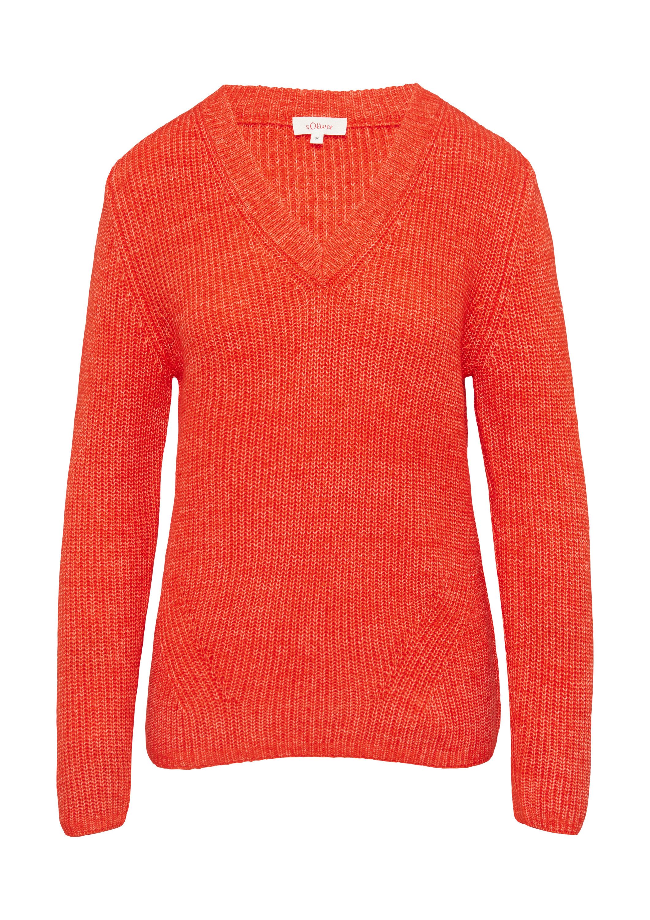 s.Oliver Longpullover Strickpullover Strickpullover mit V-Ausschnitt und Ri günstig online kaufen