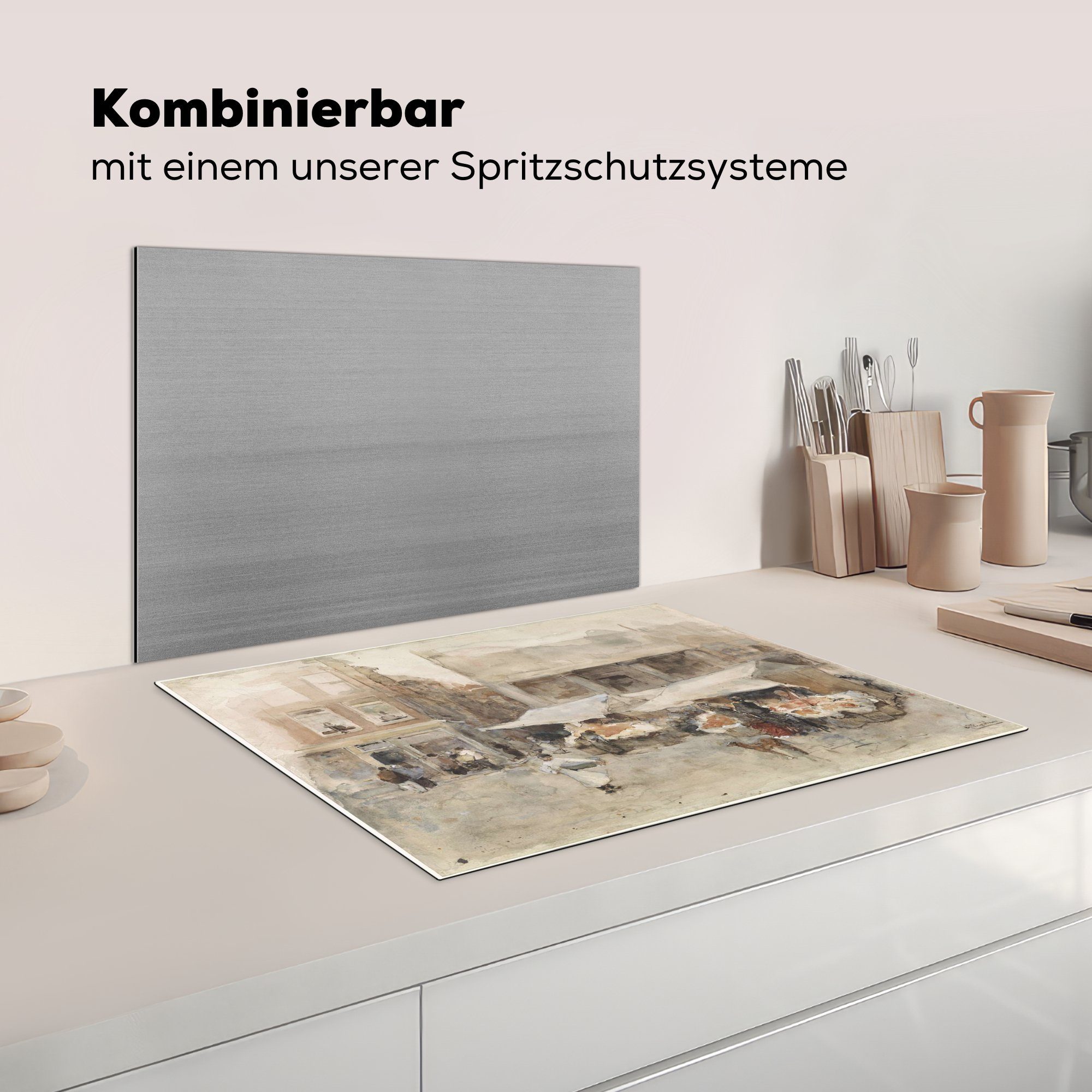 Gemälde George 71x52 Schutz Ceranfeldabdeckung Blumenständen für von Induktionskochfeld cm, - Breitner, (1 tlg), MuchoWow Herdblende-/Abdeckplatte Vinyl, Hendrik küche, Markt die mit