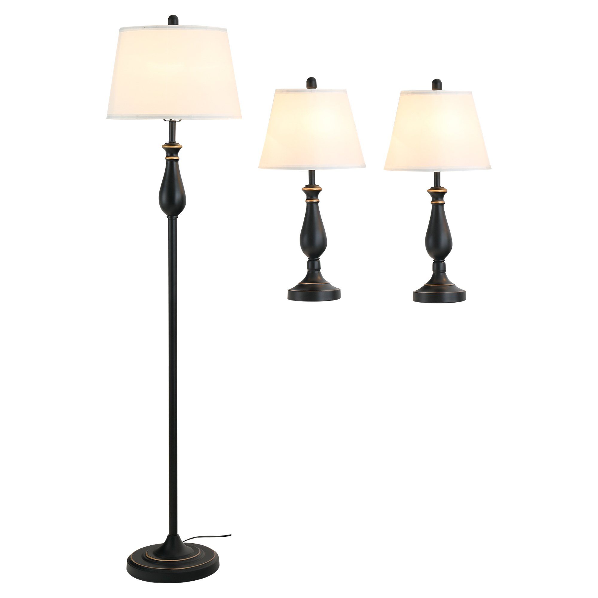 HOMCOM Stehlampe 3er- Lampenset 2 Tischlampen günstig online kaufen